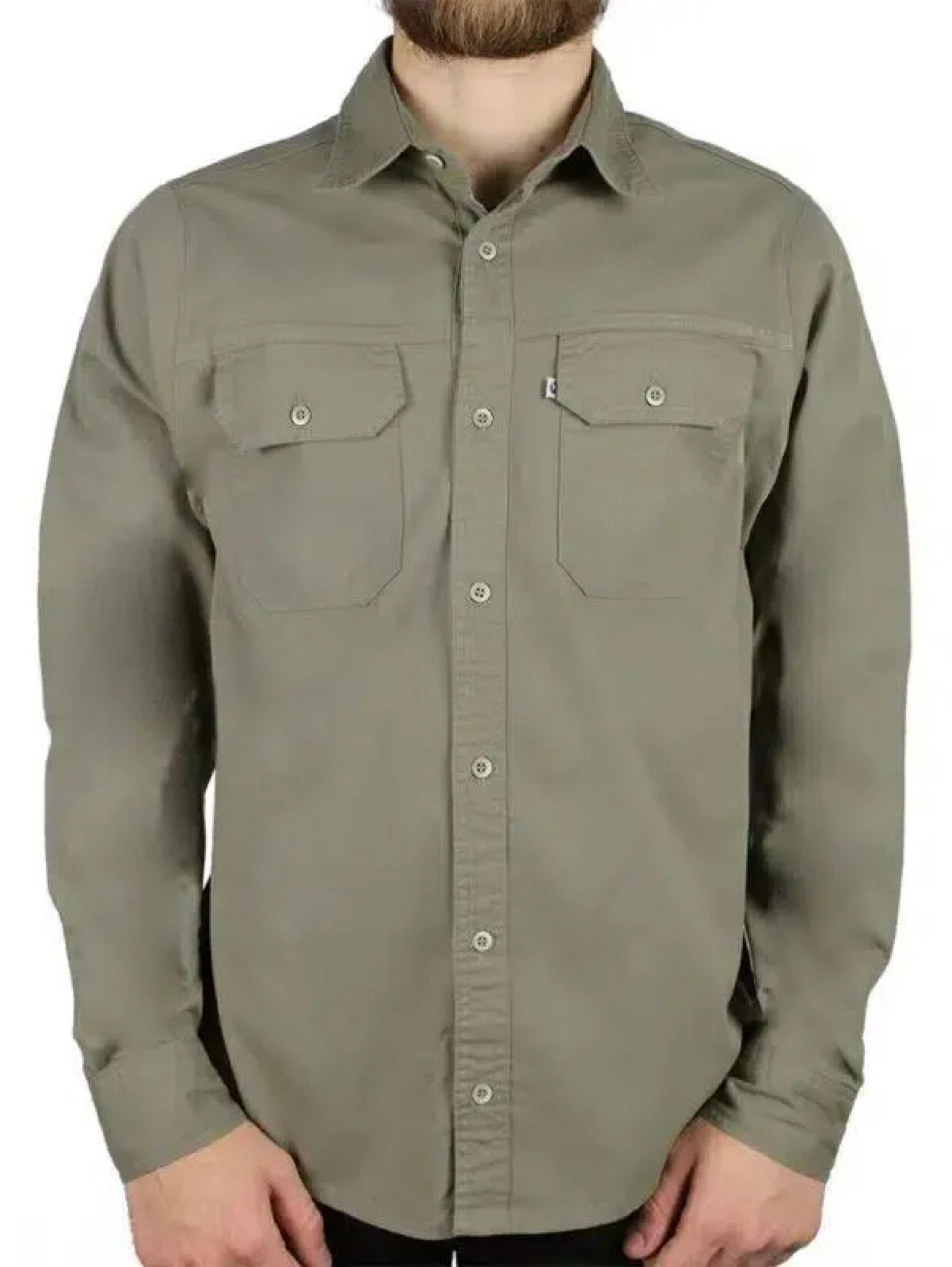 Camisa Sarja Manga Longa Caqui - P M G GG