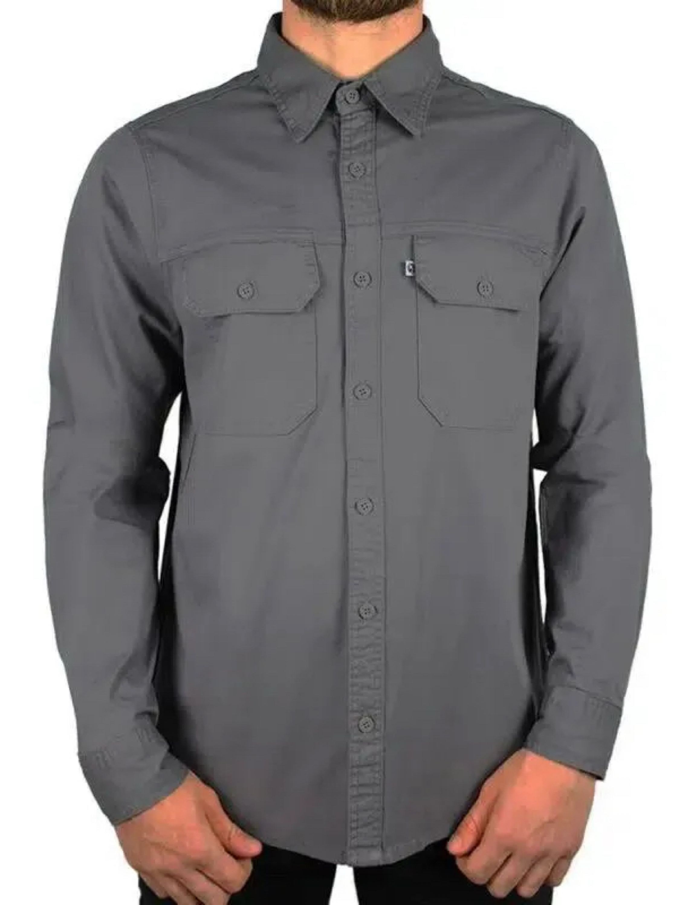 Camisa de Sarja Manga Longa Chumbo - P M G GG