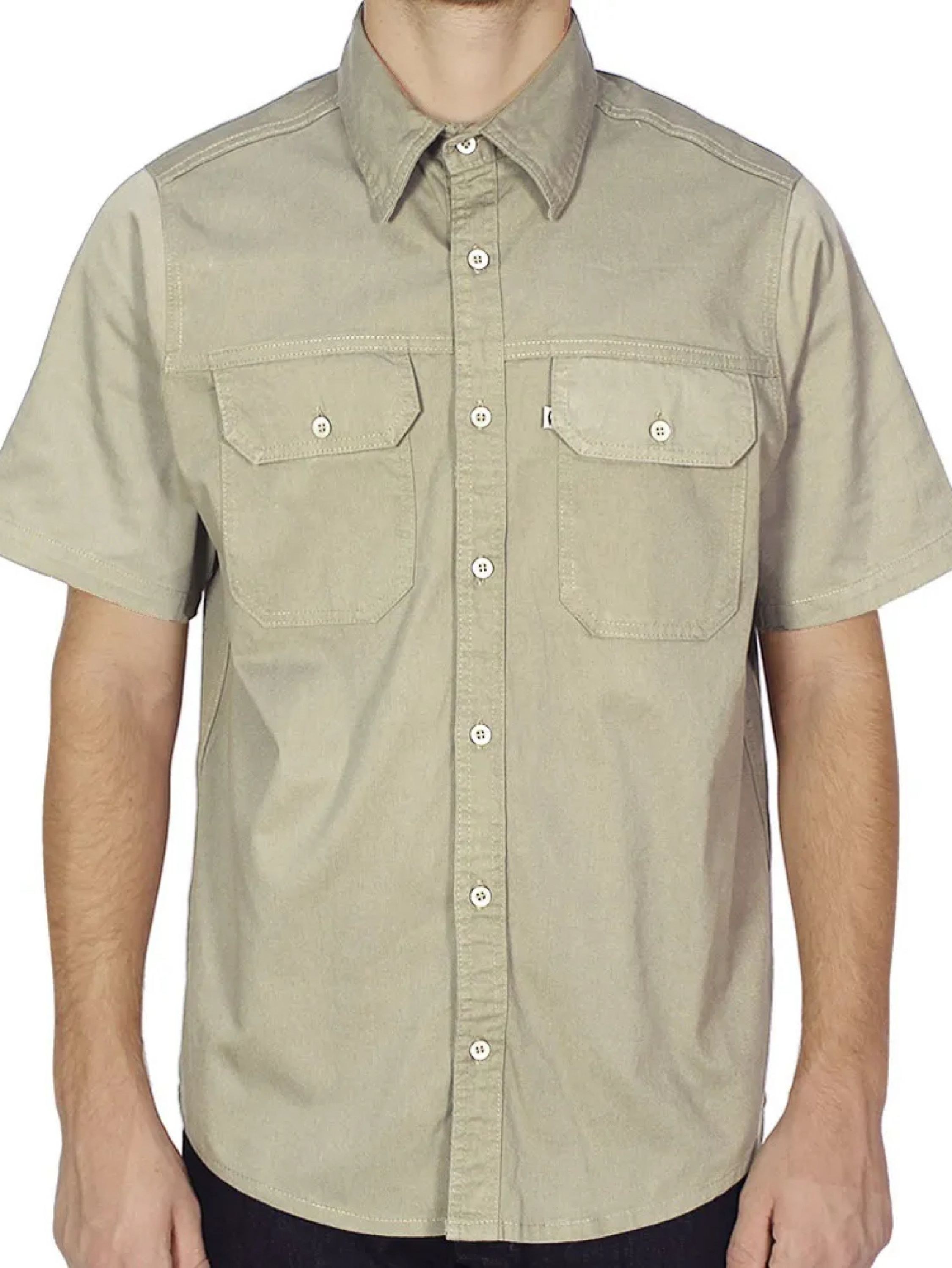 Camisa de Sarja Manga Curta Bege