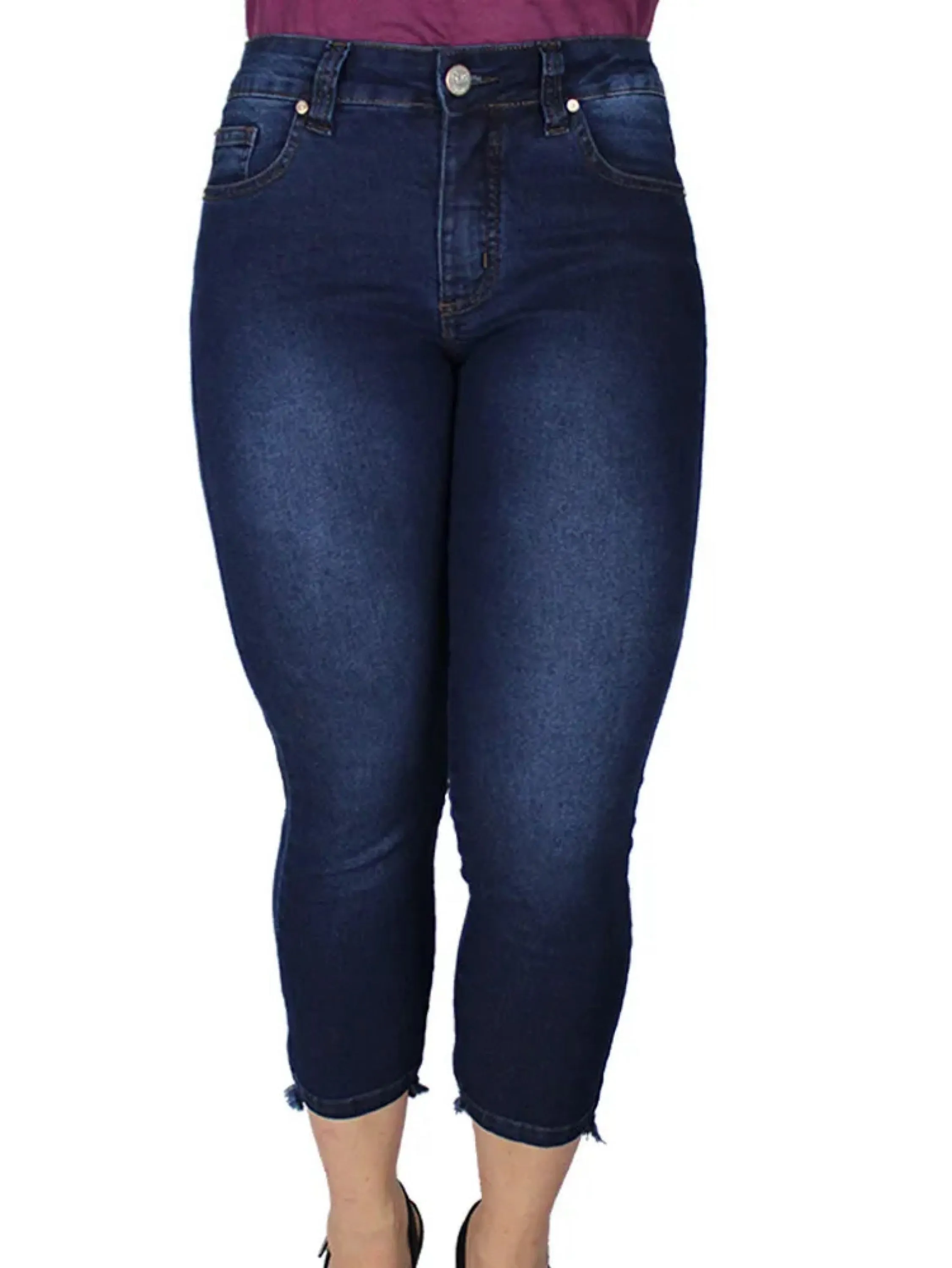 Calça Jeans Feminina Cropped com Destroyed