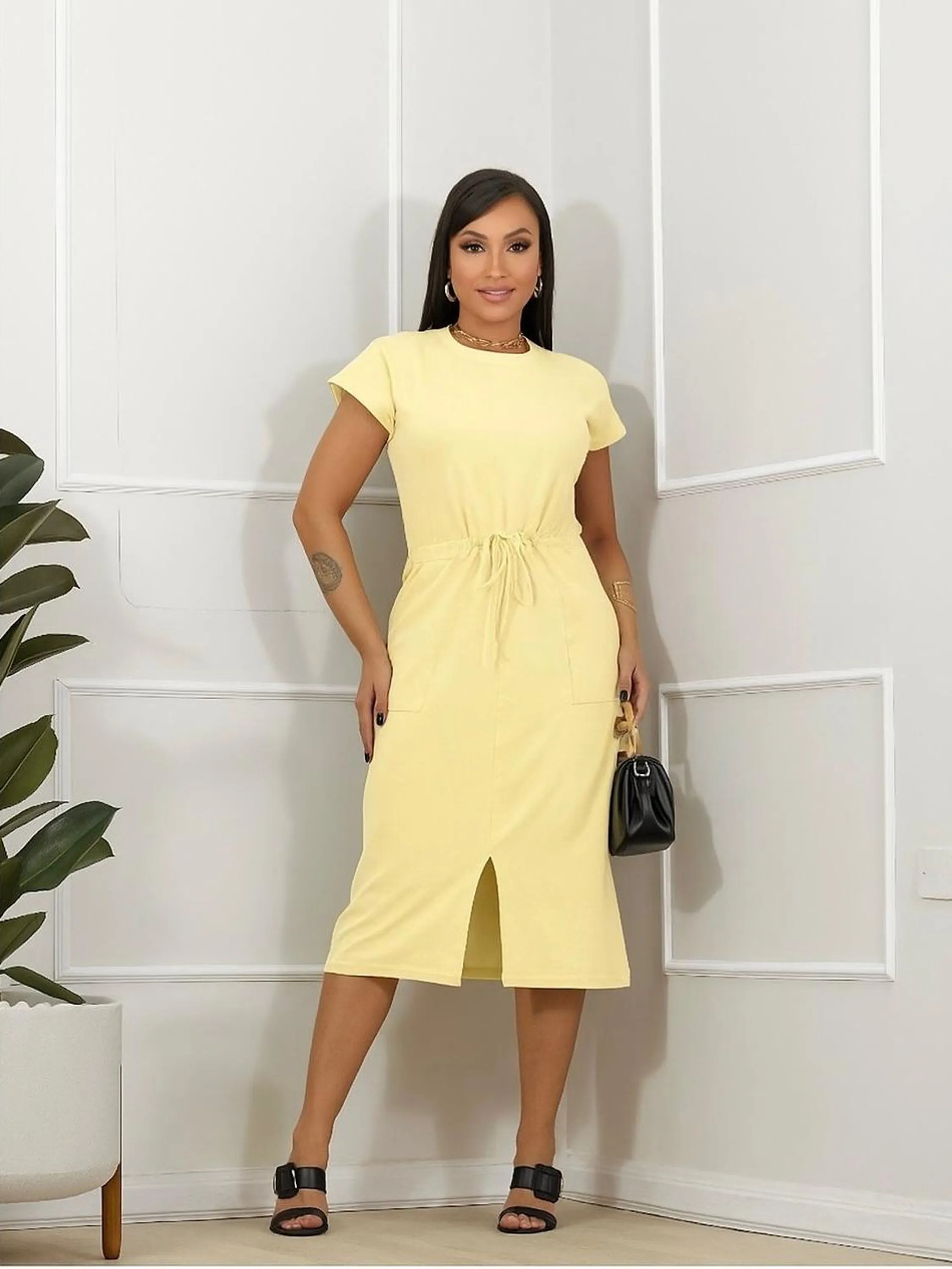 VESTIDO MOLETINHO COM BOLSO MIDI
