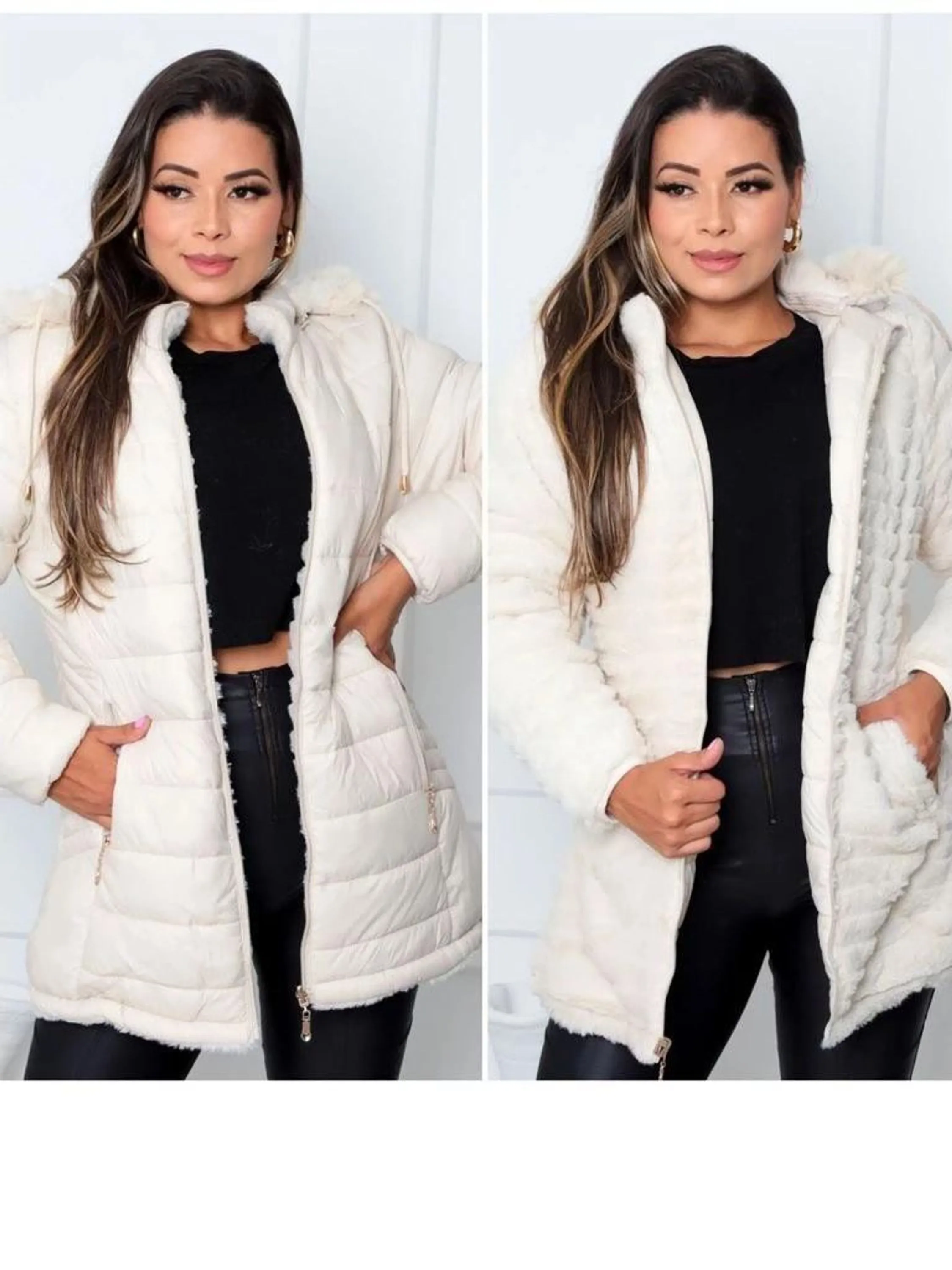 Jaqueta parka gominho nylon dupla face veste 2 lados