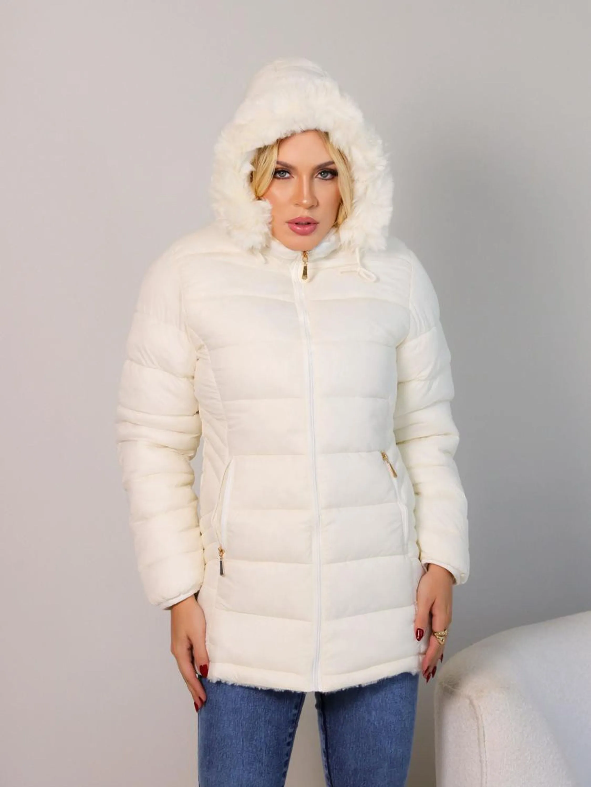 Jaqueta parka gominho nylon dupla face veste 2 lados