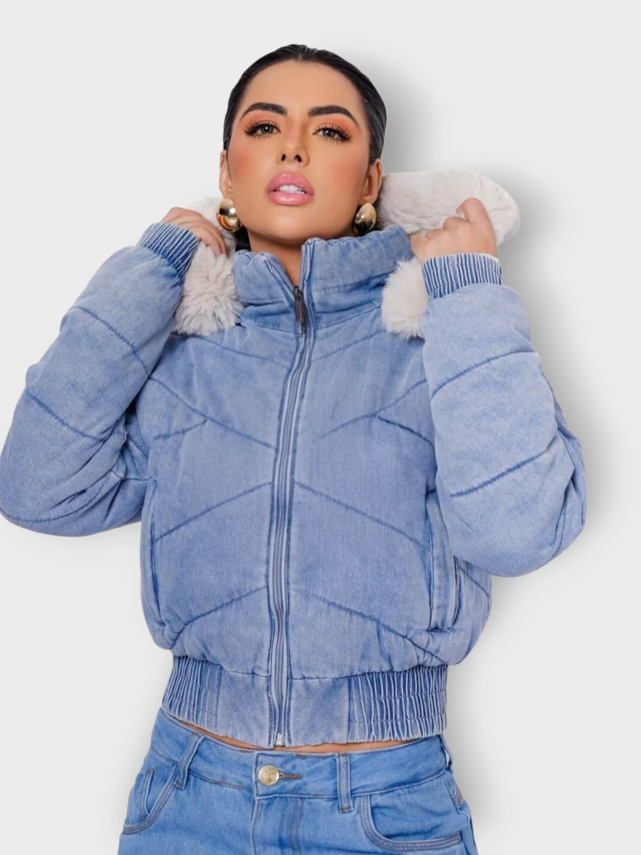 Jaqueta Puffer Feminina Forrada Capuz Removível P ao GG