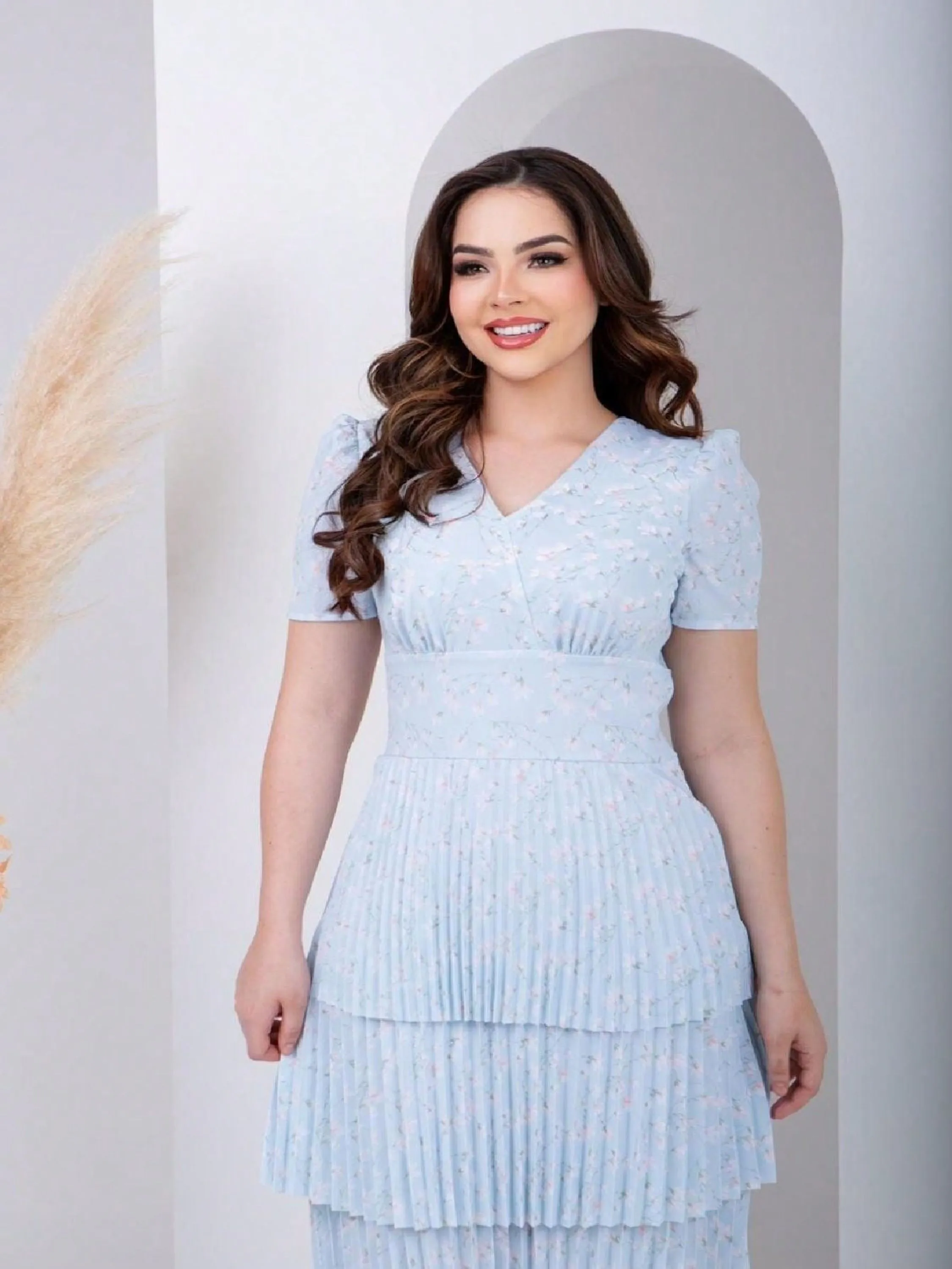 Vestido Feminino Mídi 3 Marias Plissado Estampado Delicado