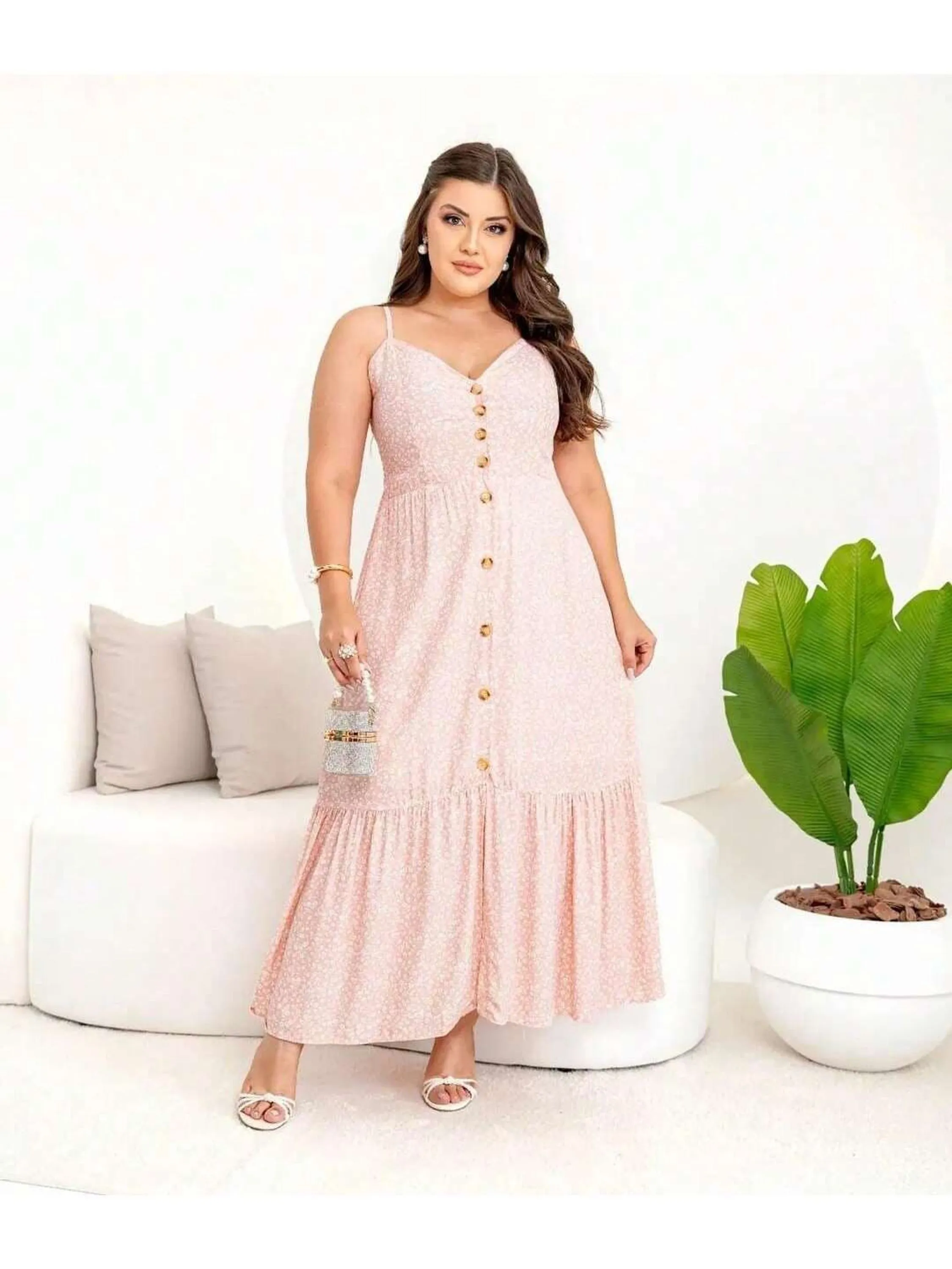 Vestido Longo Alcinha Florzinha com Botões