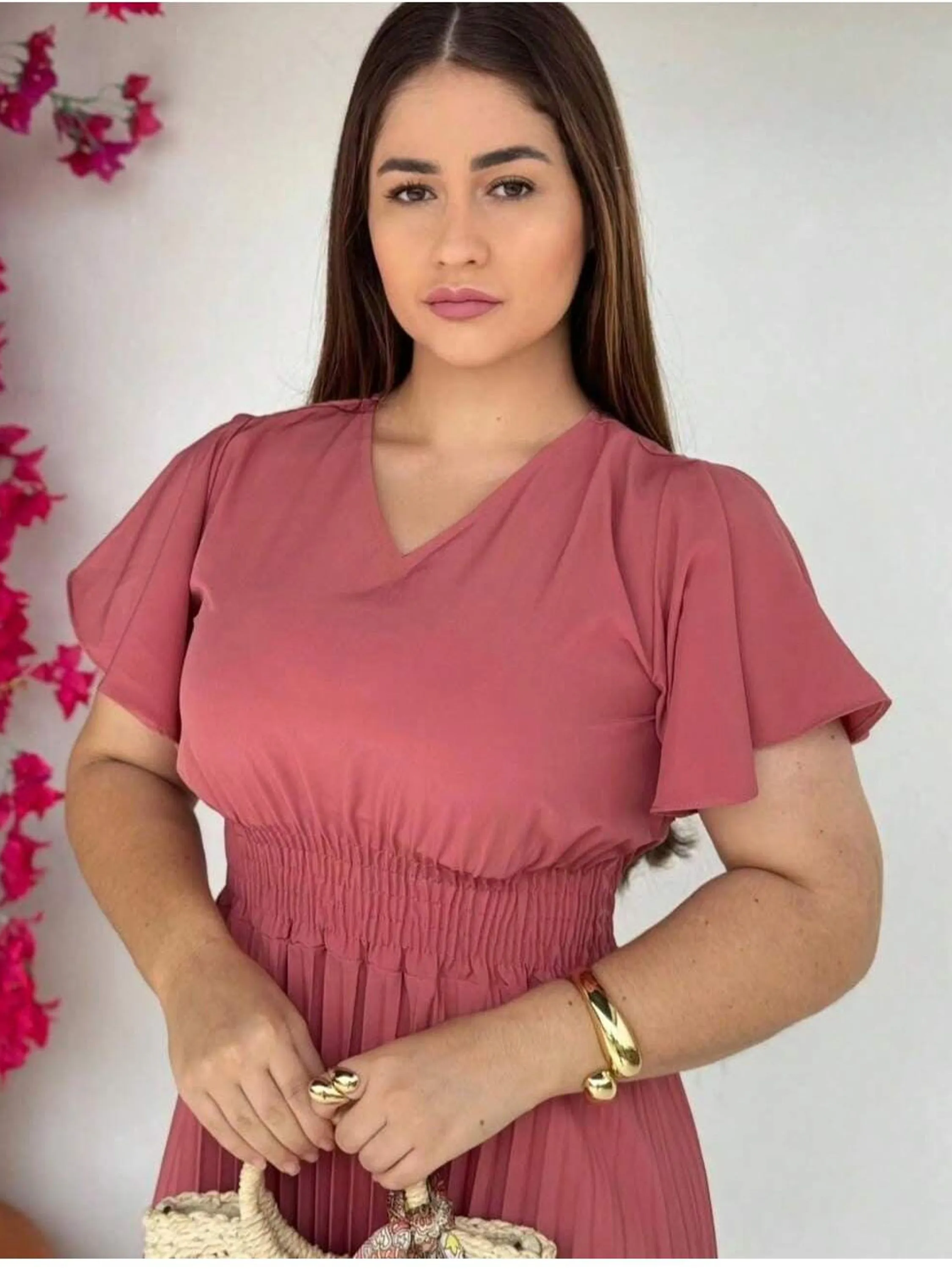 Vestido Max Mídi Plissado Crepinho