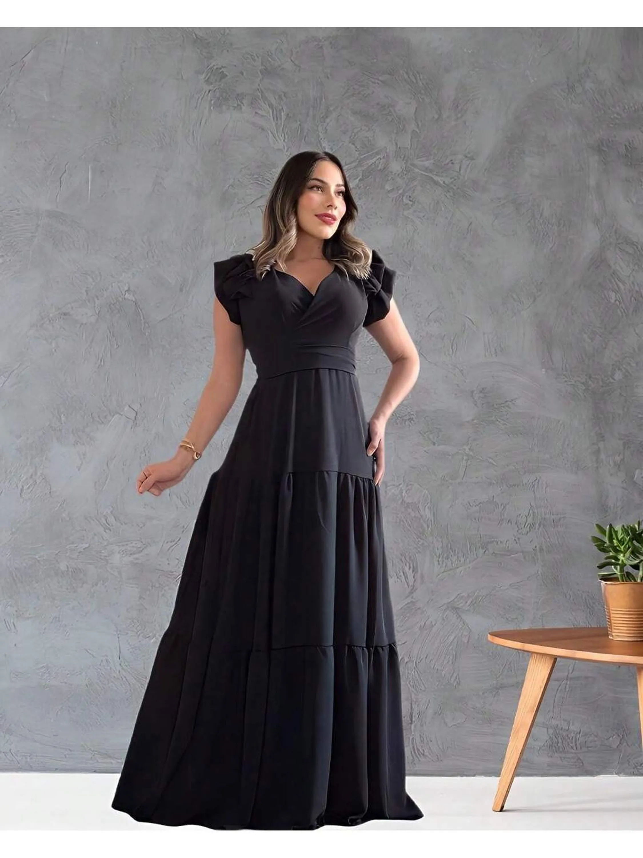 Vestido Longo Feminino 2 Marias Transpassado no Busto Luxo