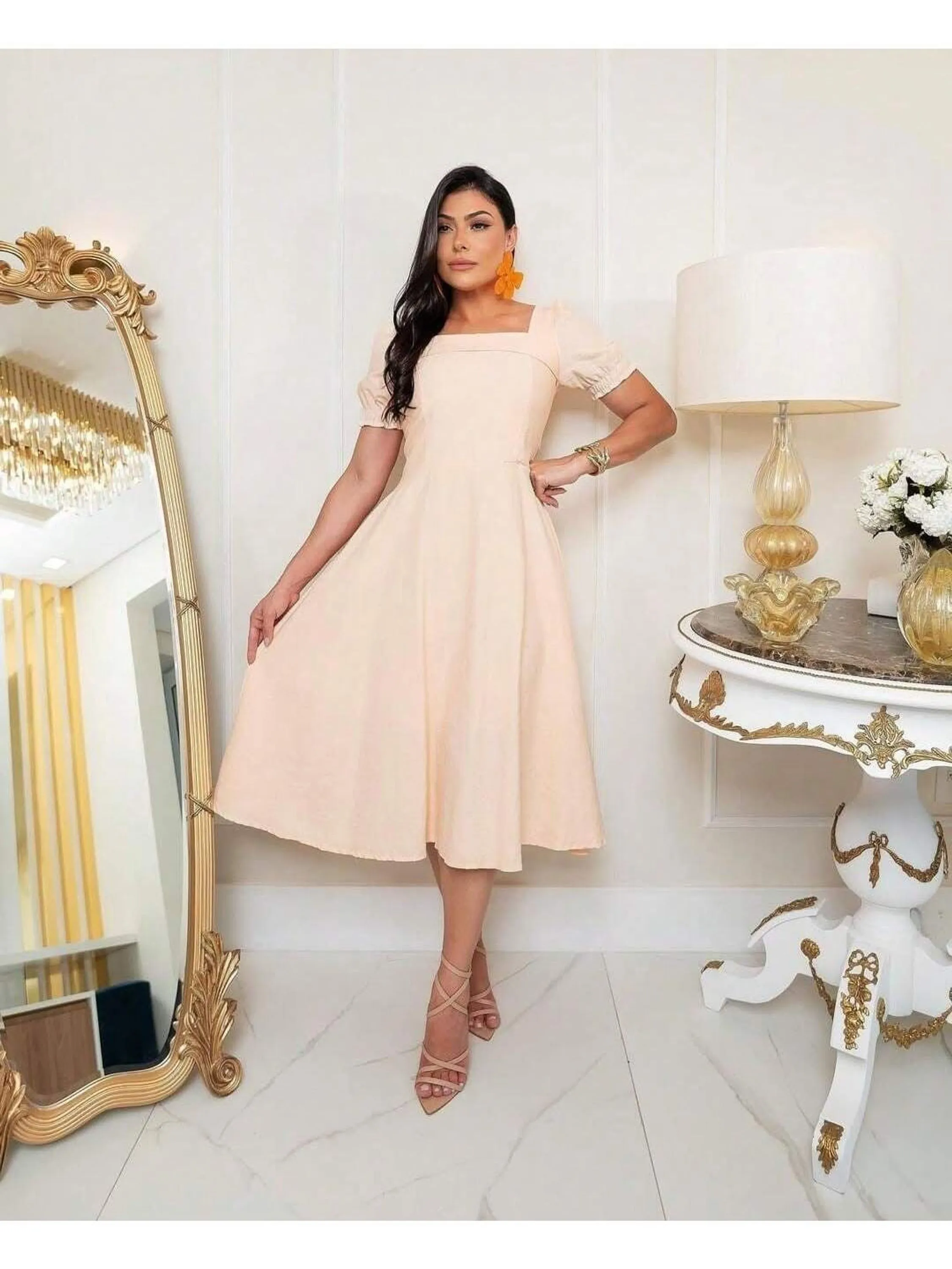 Vestido Max Mídi Godê Com Tiras nas Costas