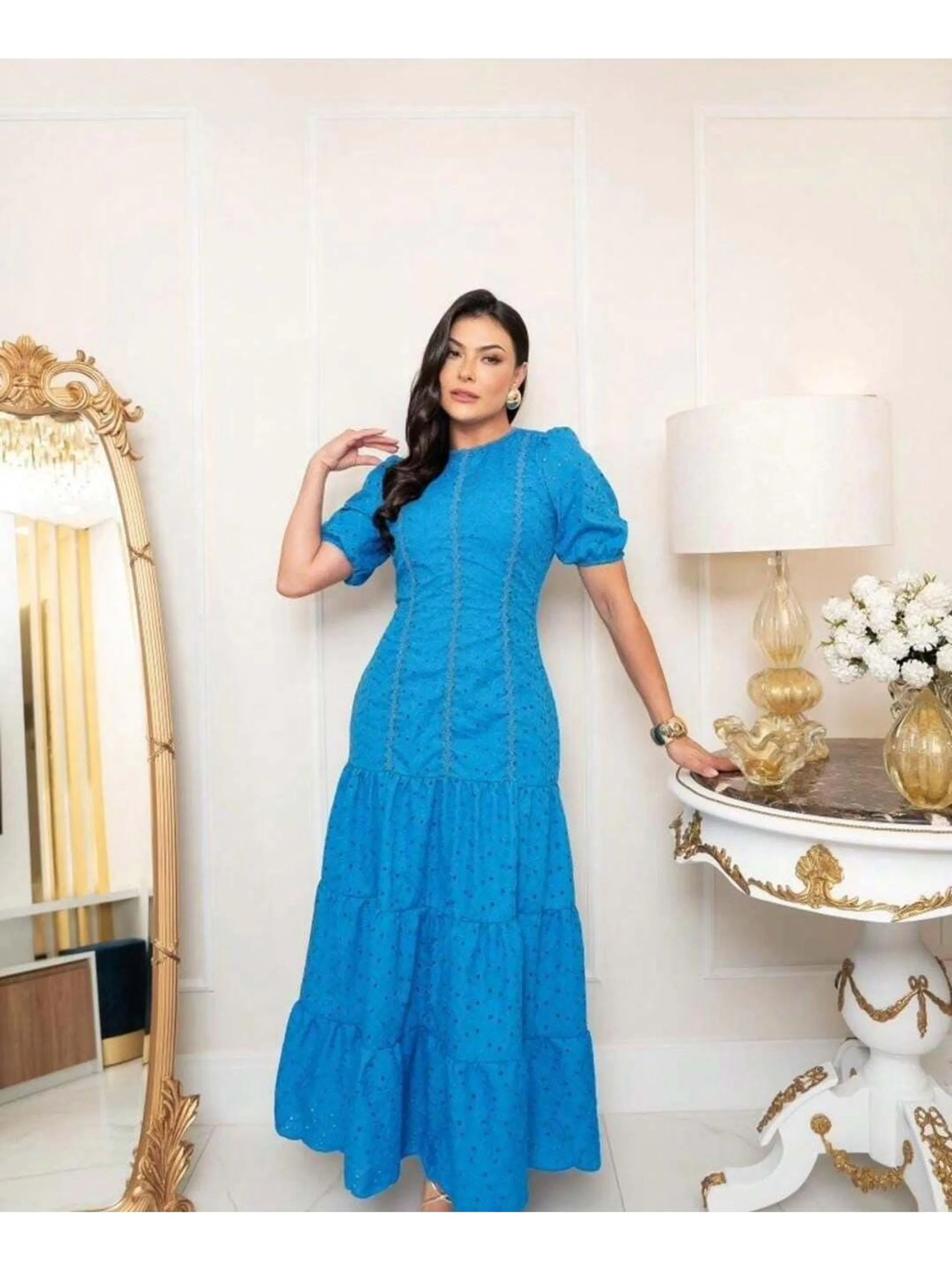 Vestido Longo Feminino 3 Marias Com Gripir 100% Algodão
