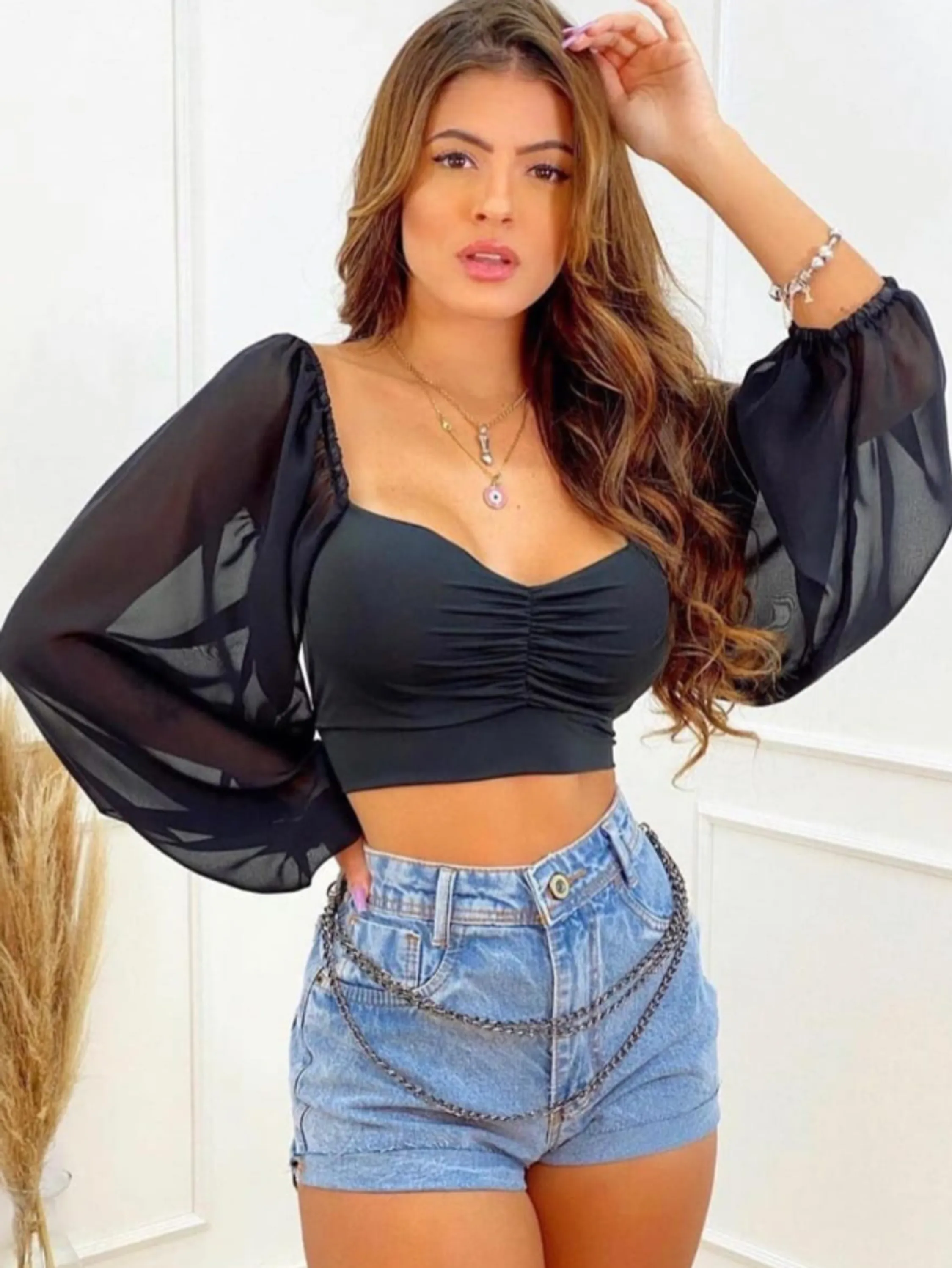 Cropped Manga Bufante Tule