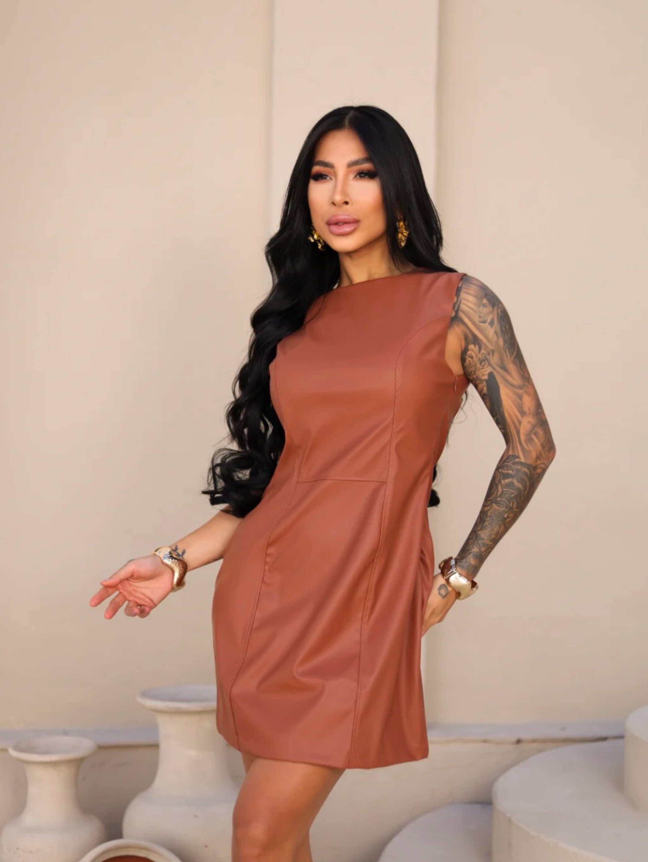 Vestido Letícia couro feminino