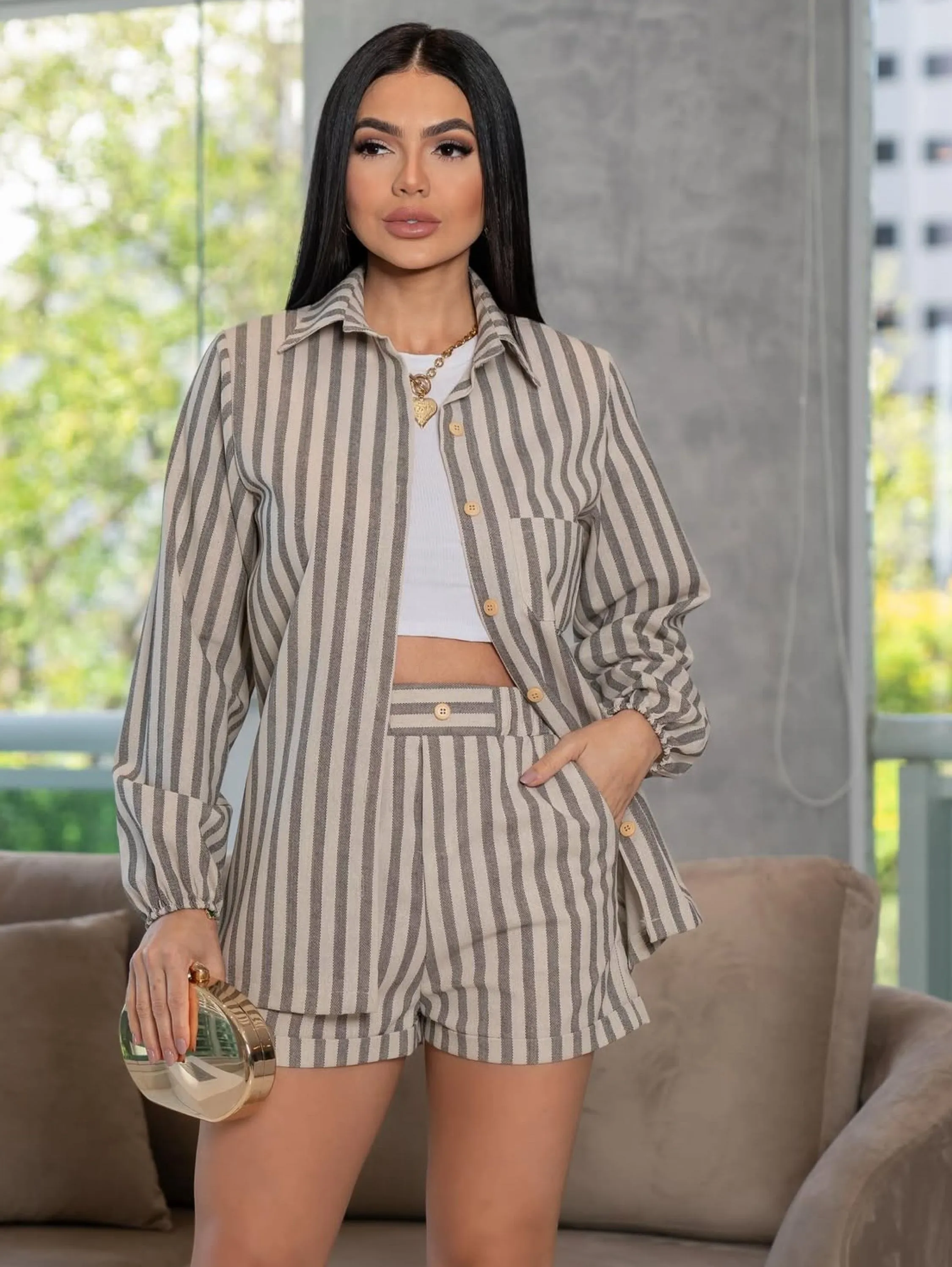 Conjunto listrado linho