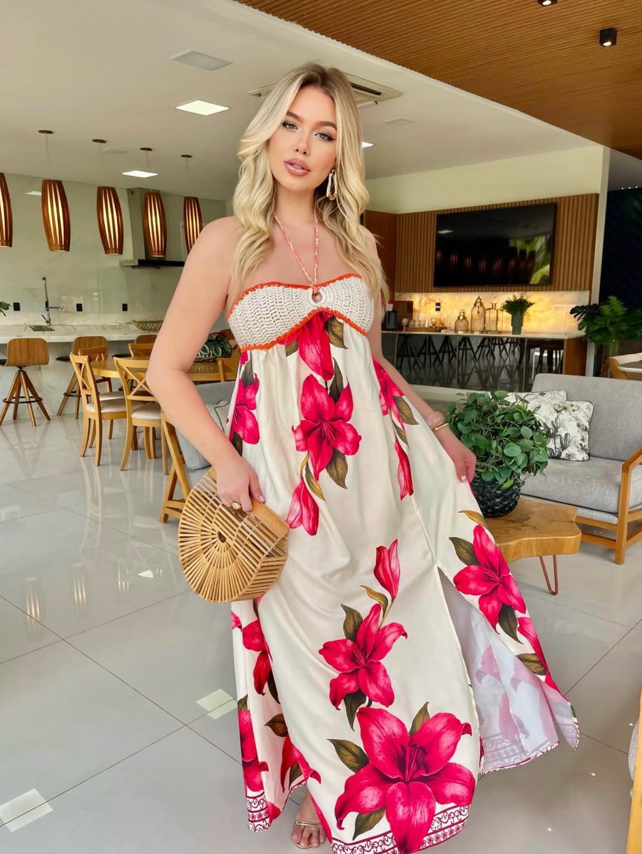 Vestido crochê fluido