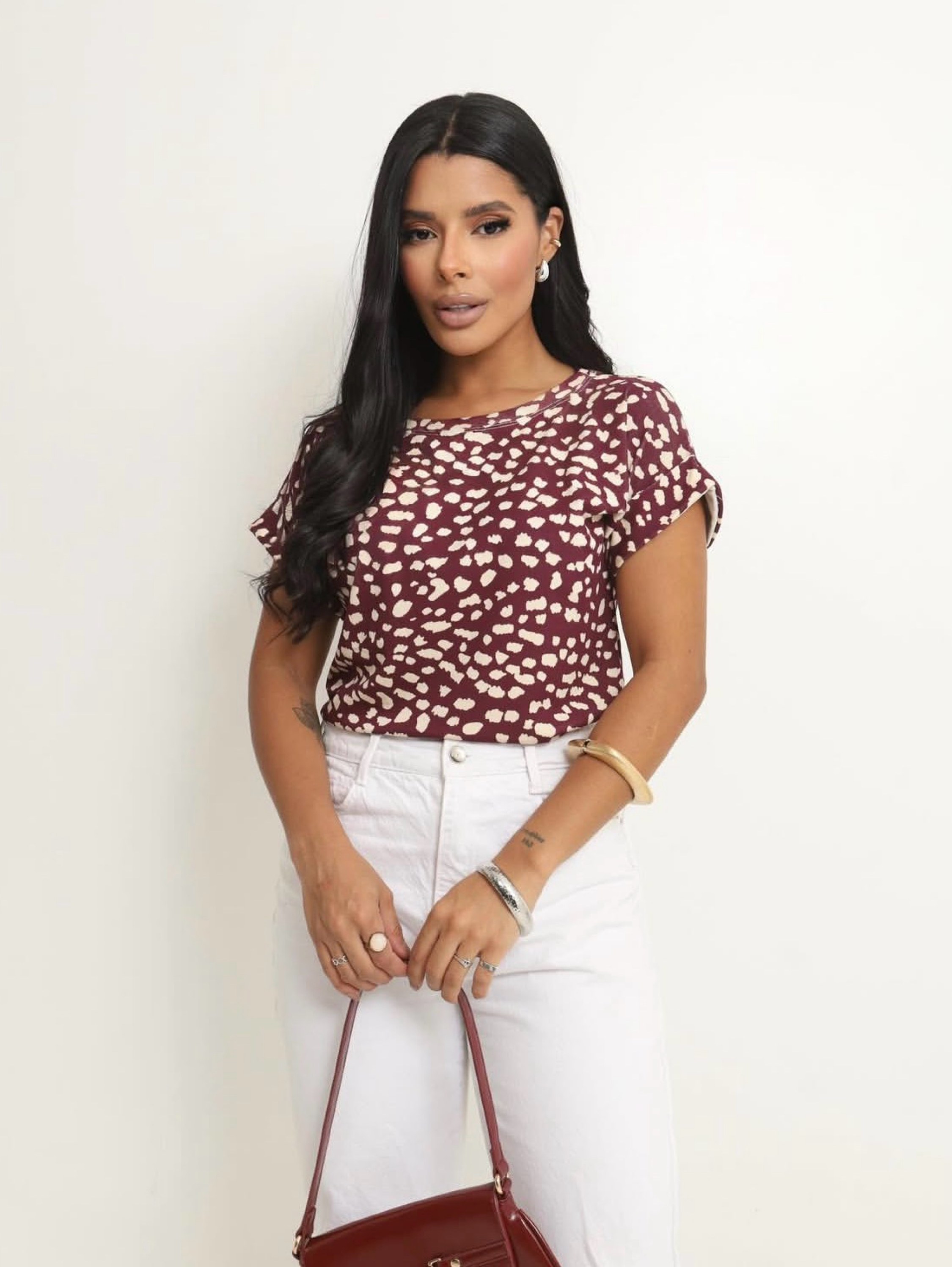 Blusa manga dobrada estampada