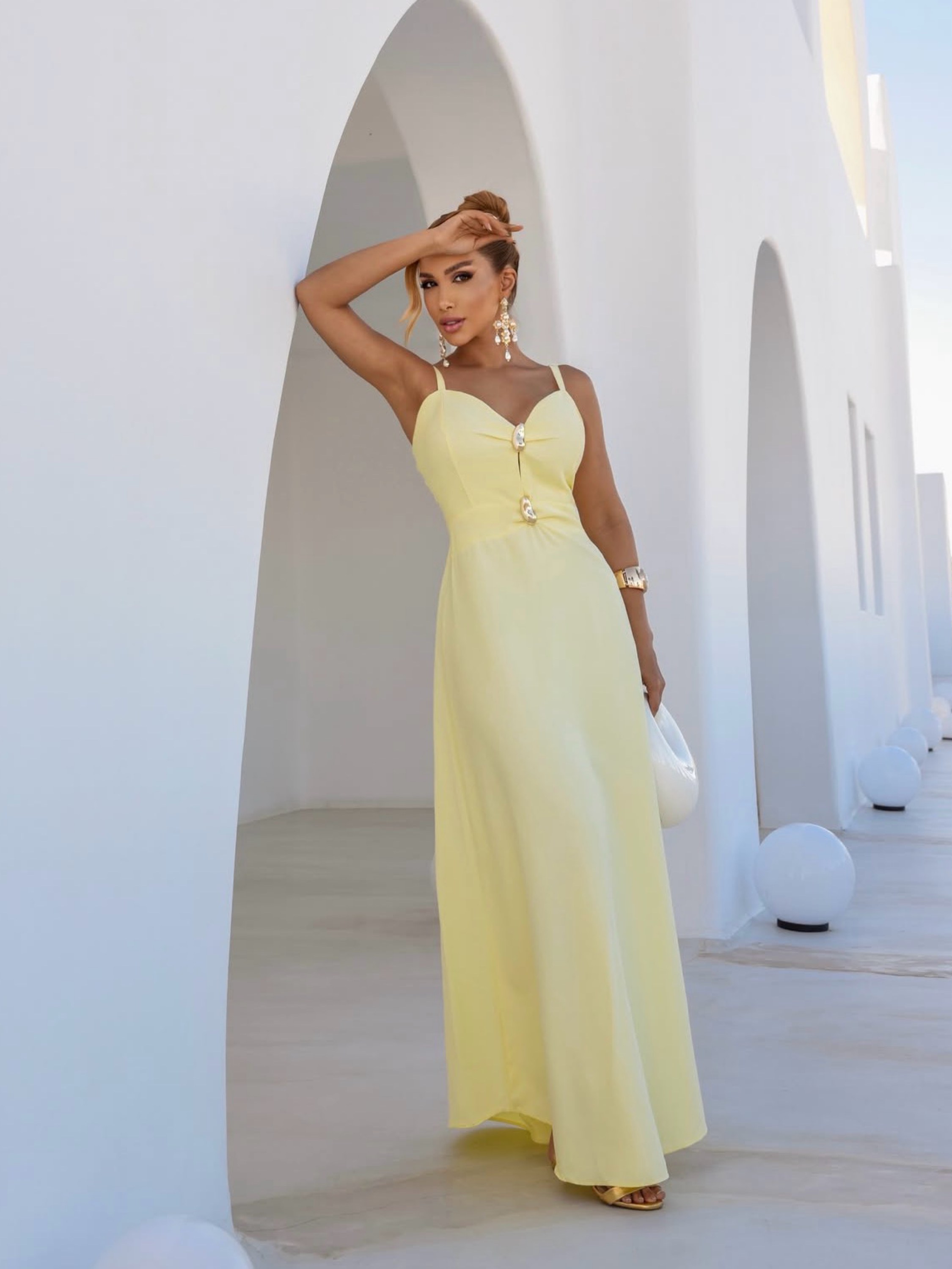 Vestido duas fivelas feminino longo yu
