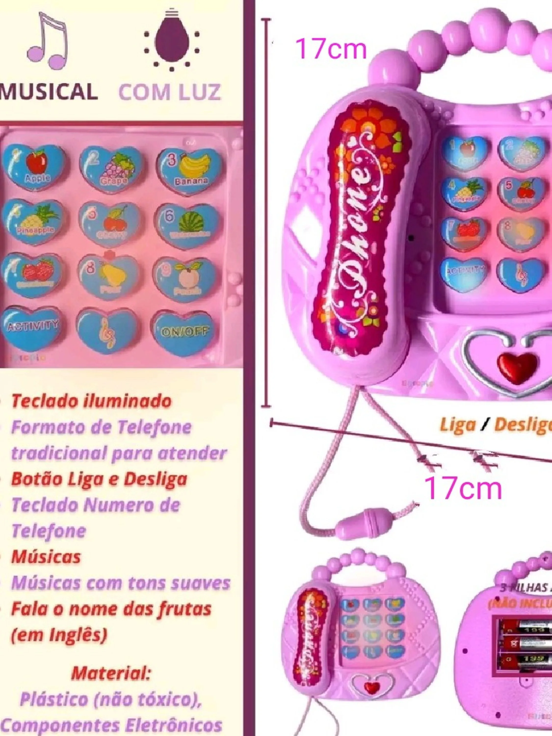 Brinquedos: Telefone rosa com música,