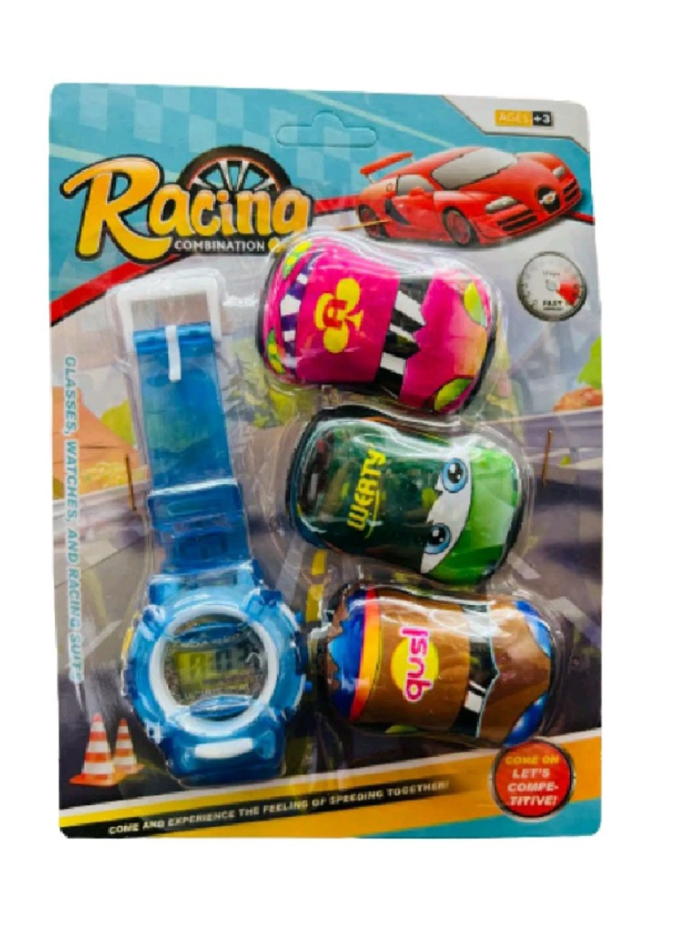 Brinquedos:menino Relógio  + 3pscarro, cores aleatórias