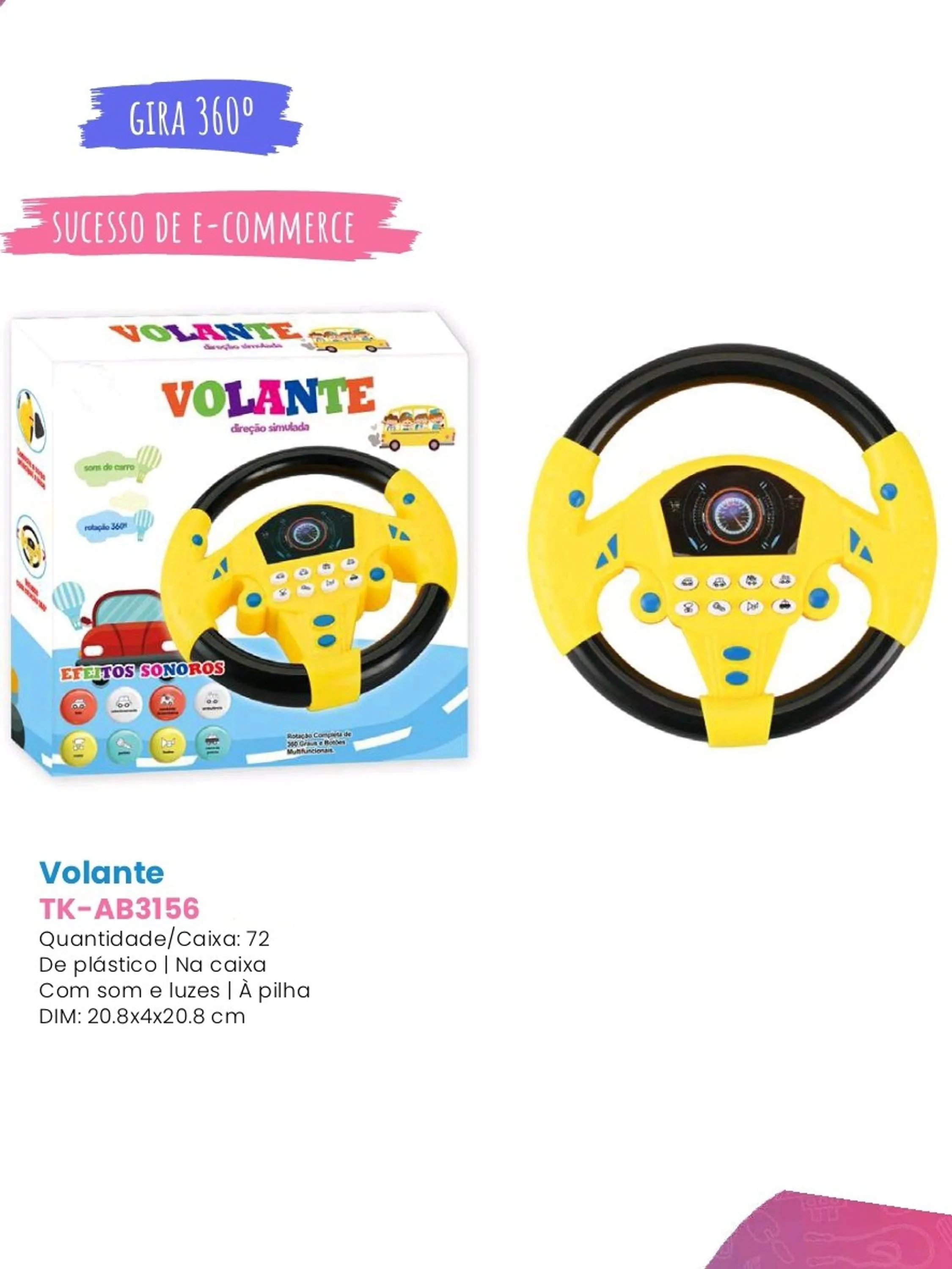 Brinquedo: Volante, amarelo,com mosica