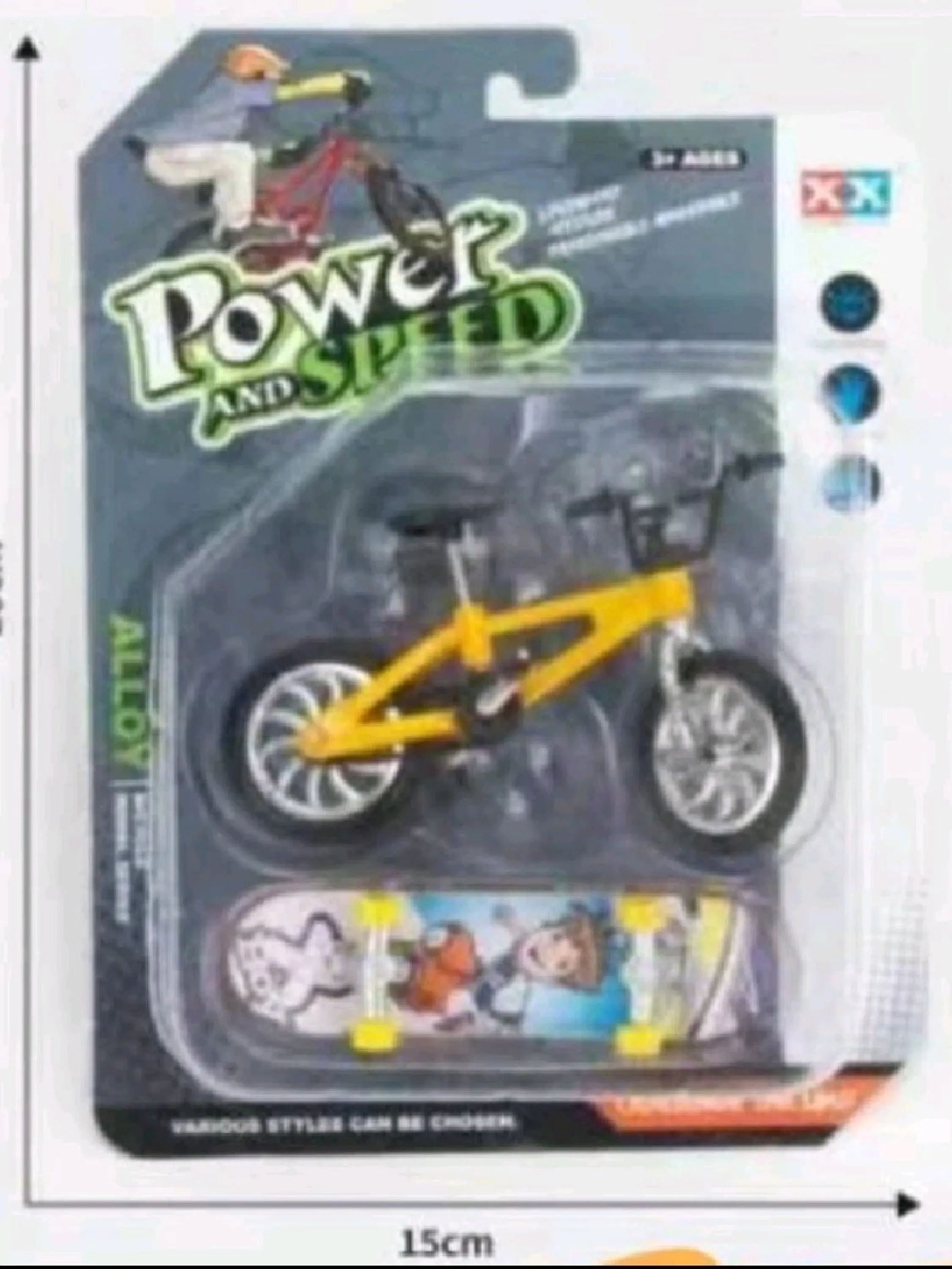 Brinquedos: dedo, bicicleta + skate, cores aleatórias