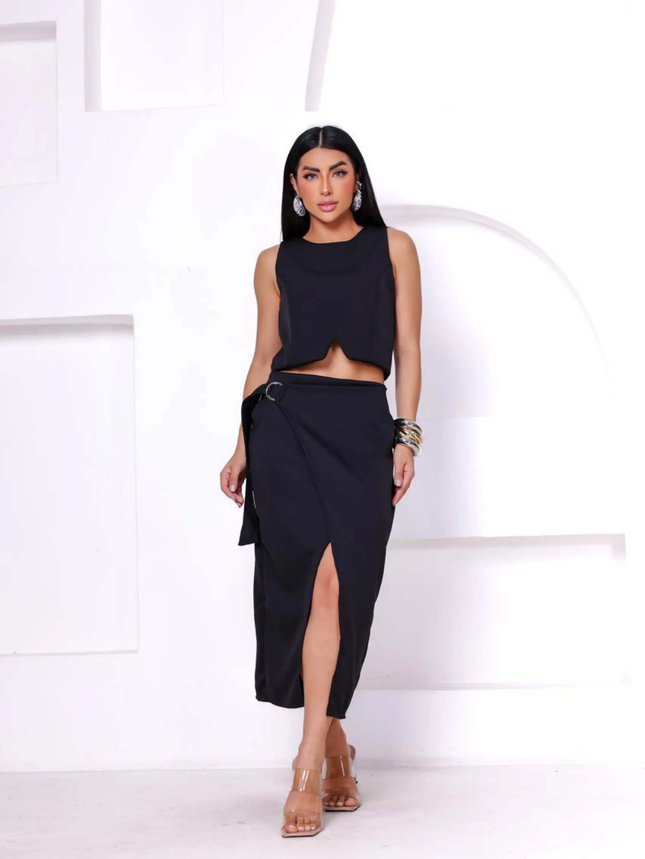 Conjunto Cropt e Saia Mídi Alfaiataria Premium