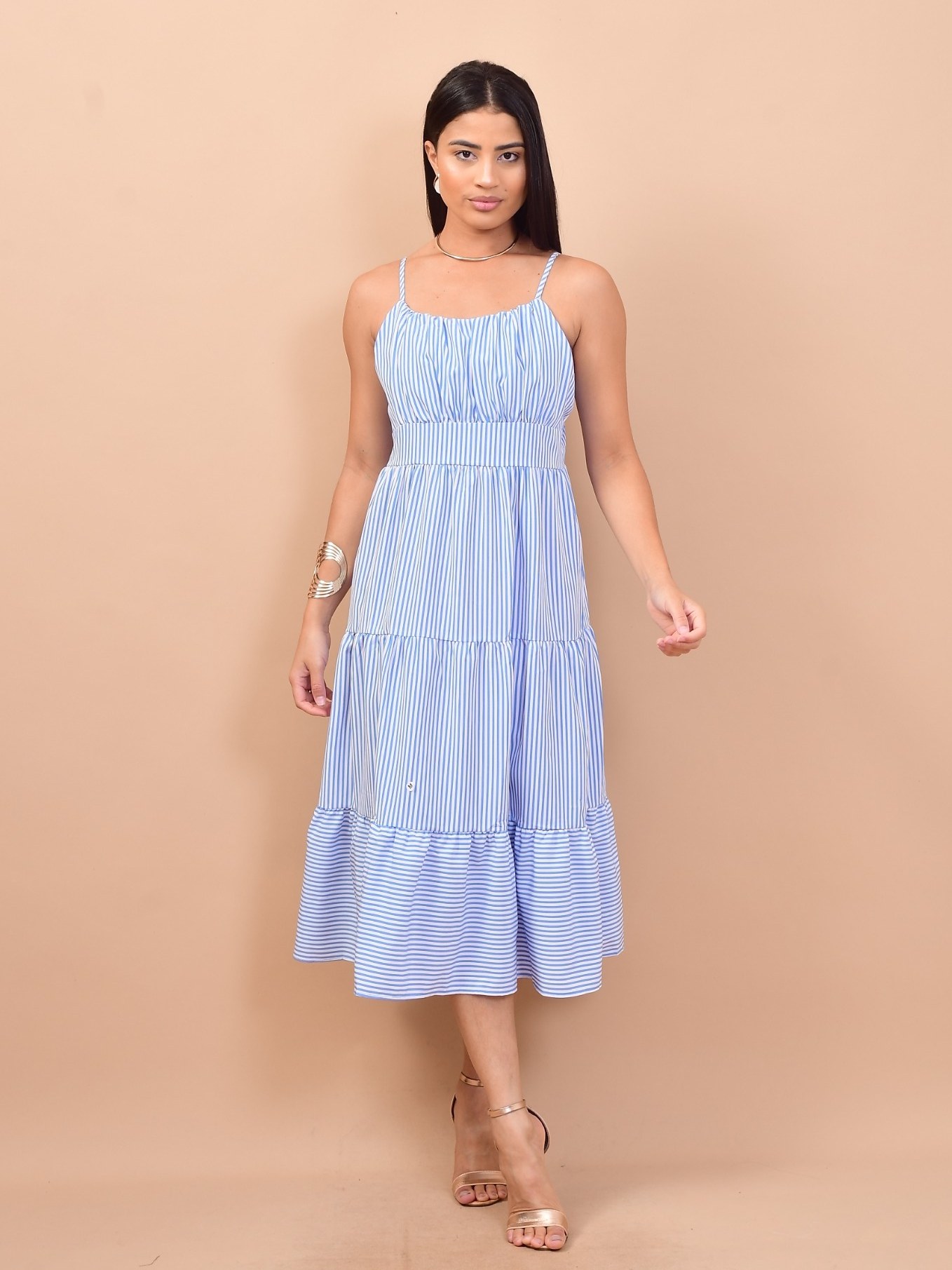 Vestido midi de alça listrado 3marias