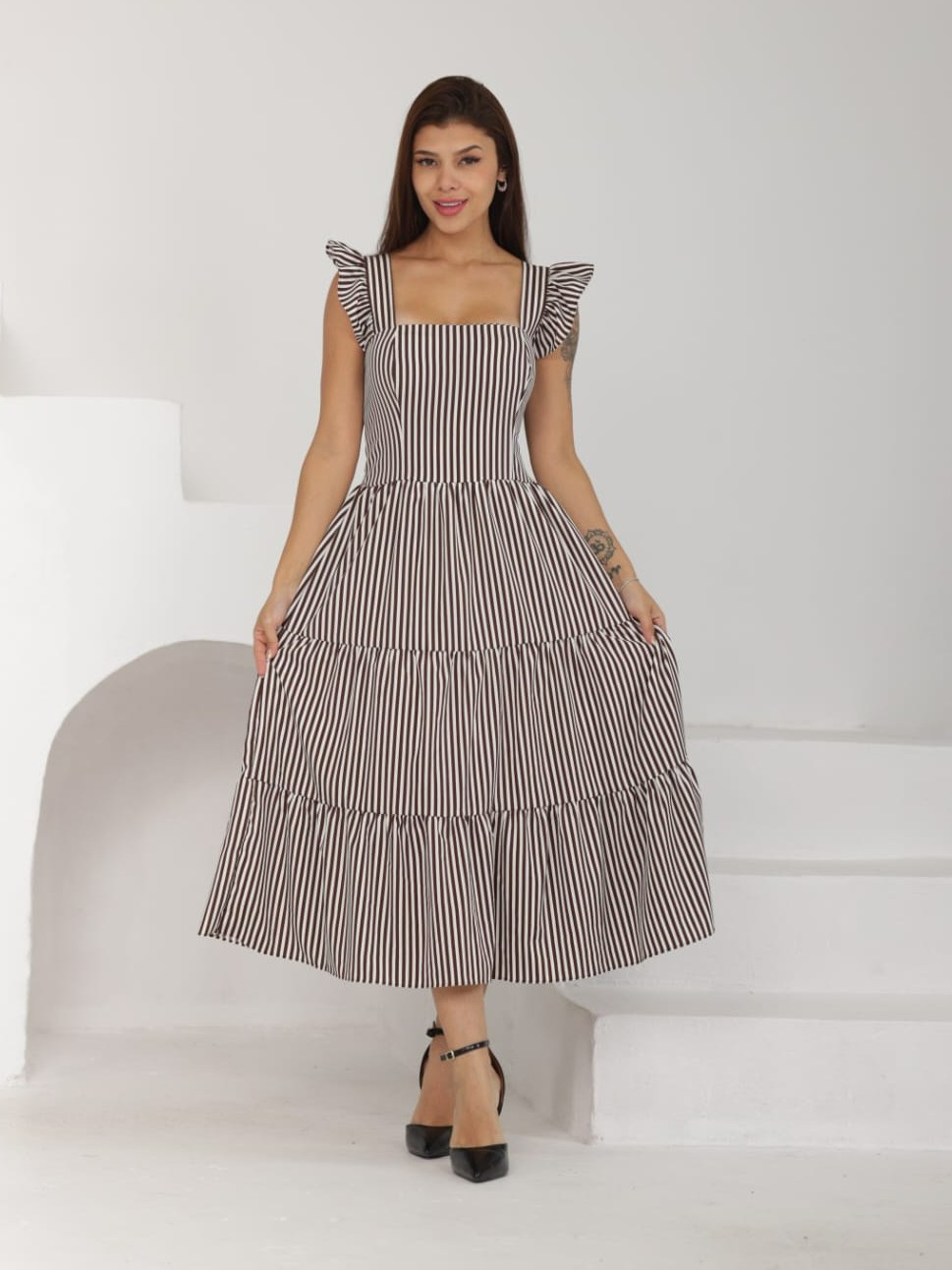 Vestido midi luxo duna com renda na cintura 11381