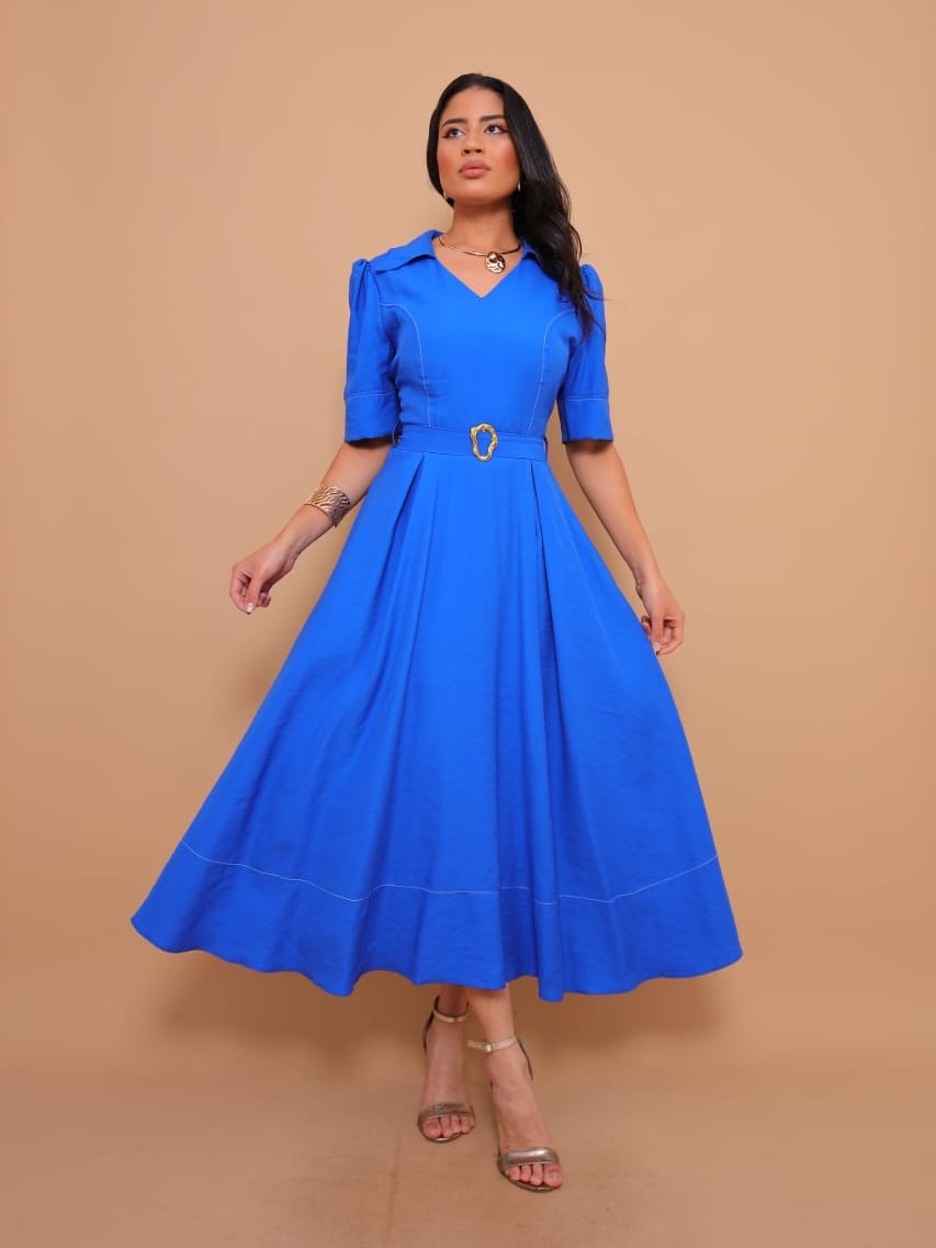 vestido midi Luxo elegante Sensorial  manga curto 3174