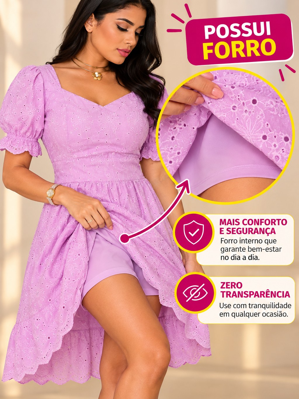 Vestido curto elegante lese bordado manga curta1944