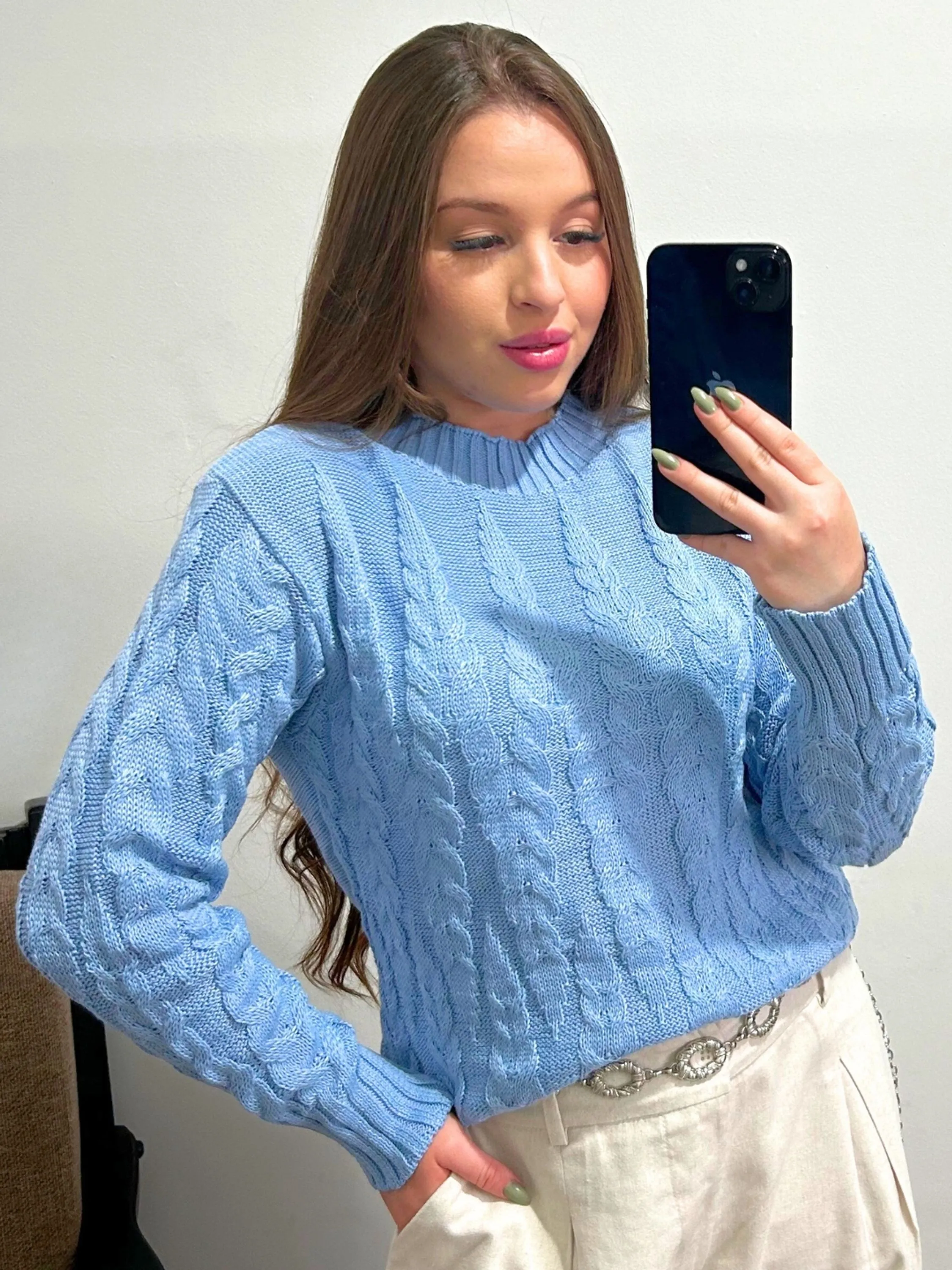Blusa Suéter de Tricot Feminino Manga Trançada