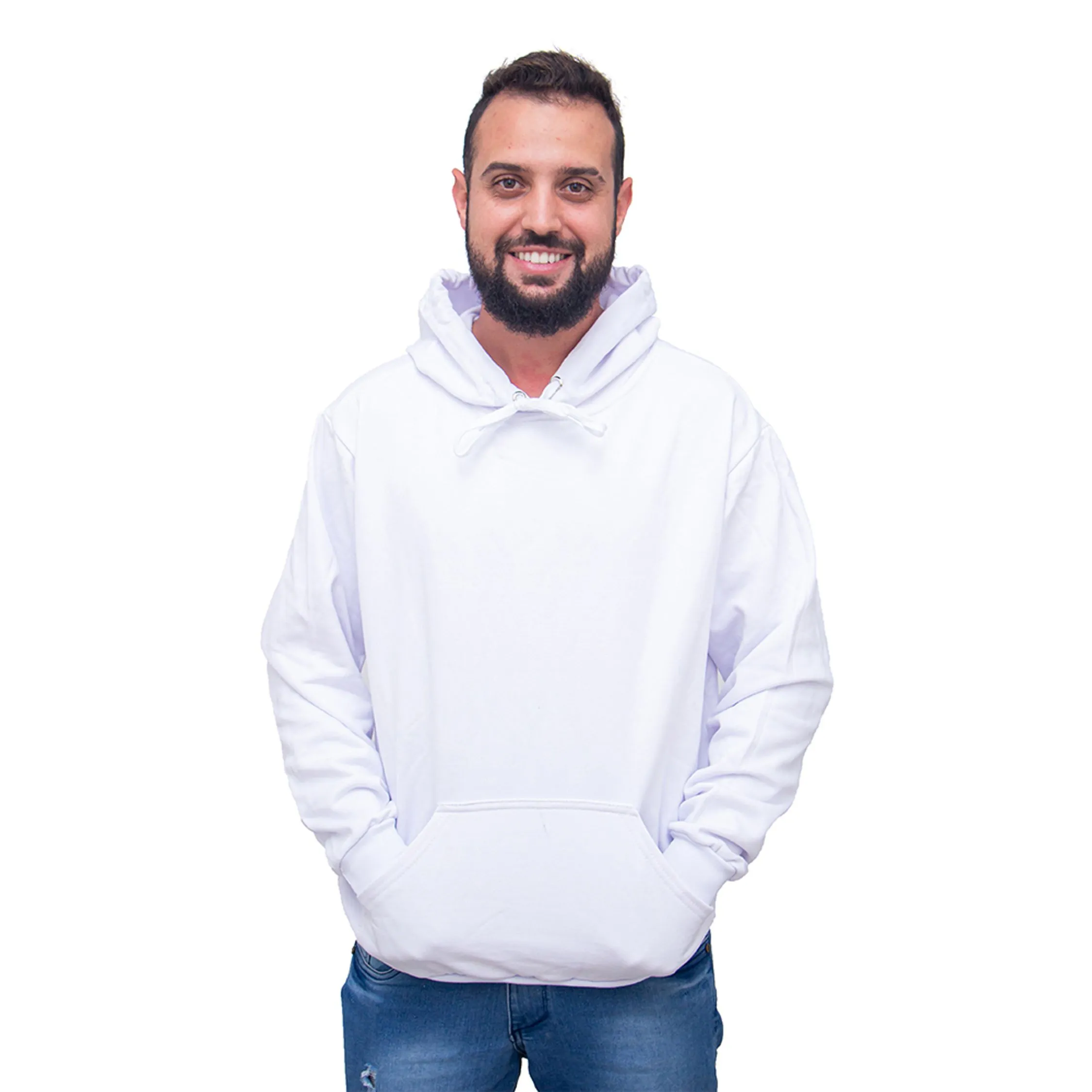 Moletom Canguru Flanelado Unissex Quente Inverno Confortável Casaco Blusa Frio Branco