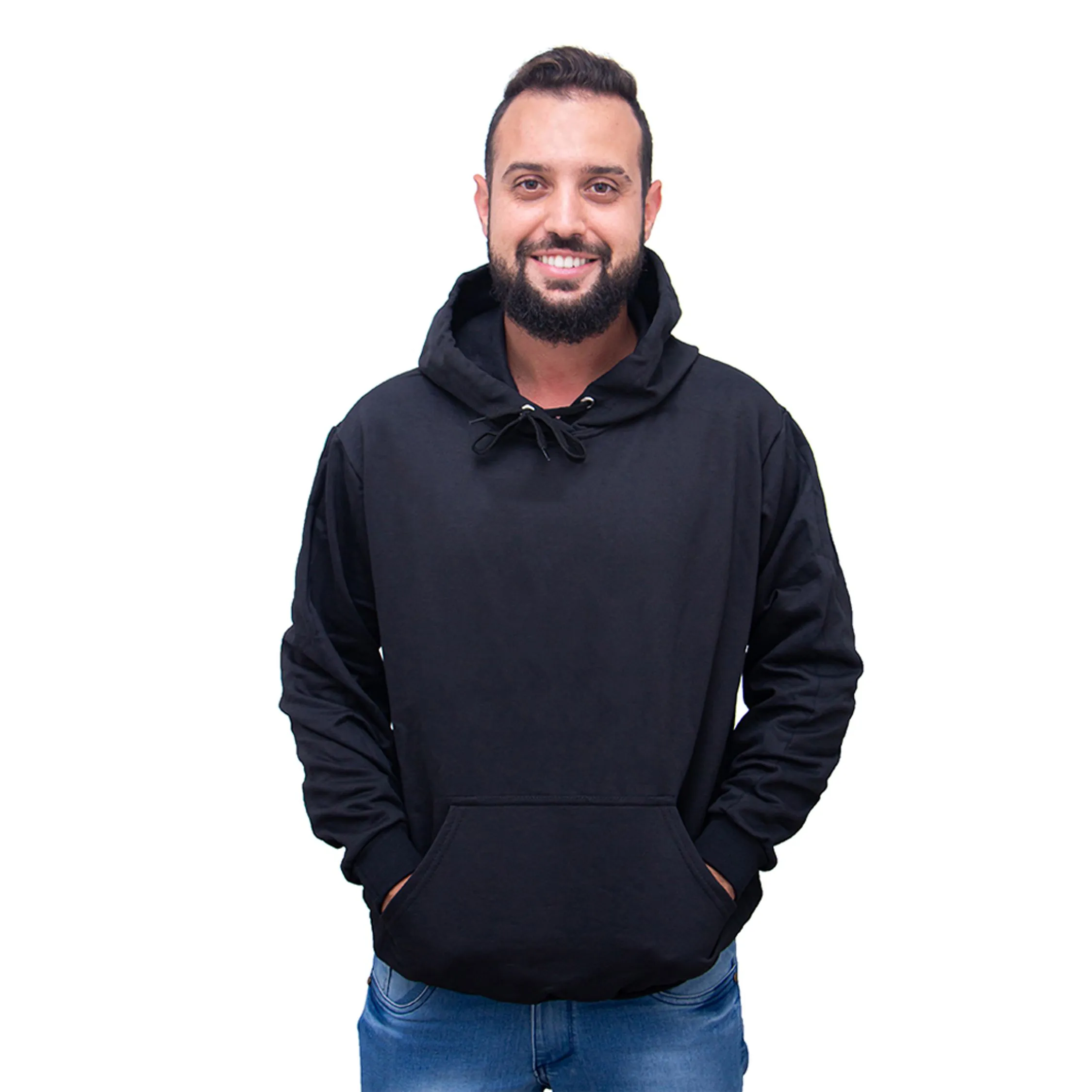 Moletom Canguru Flanelado Unissex Quente Inverno Confortável Casaco Blusa Frio Preto