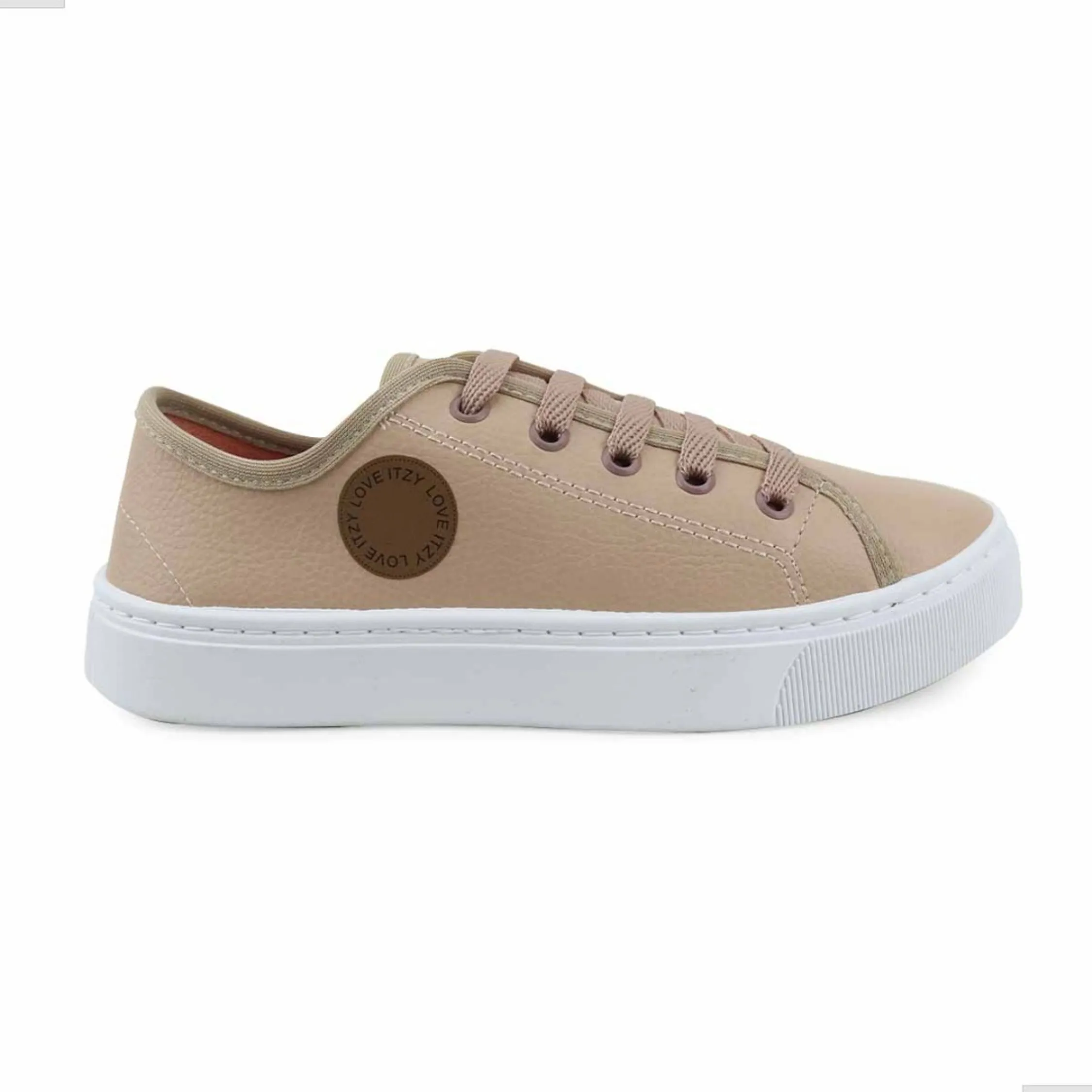Tênis Feminino Casual  Love Itzy Confortável Couro Sintético Nude