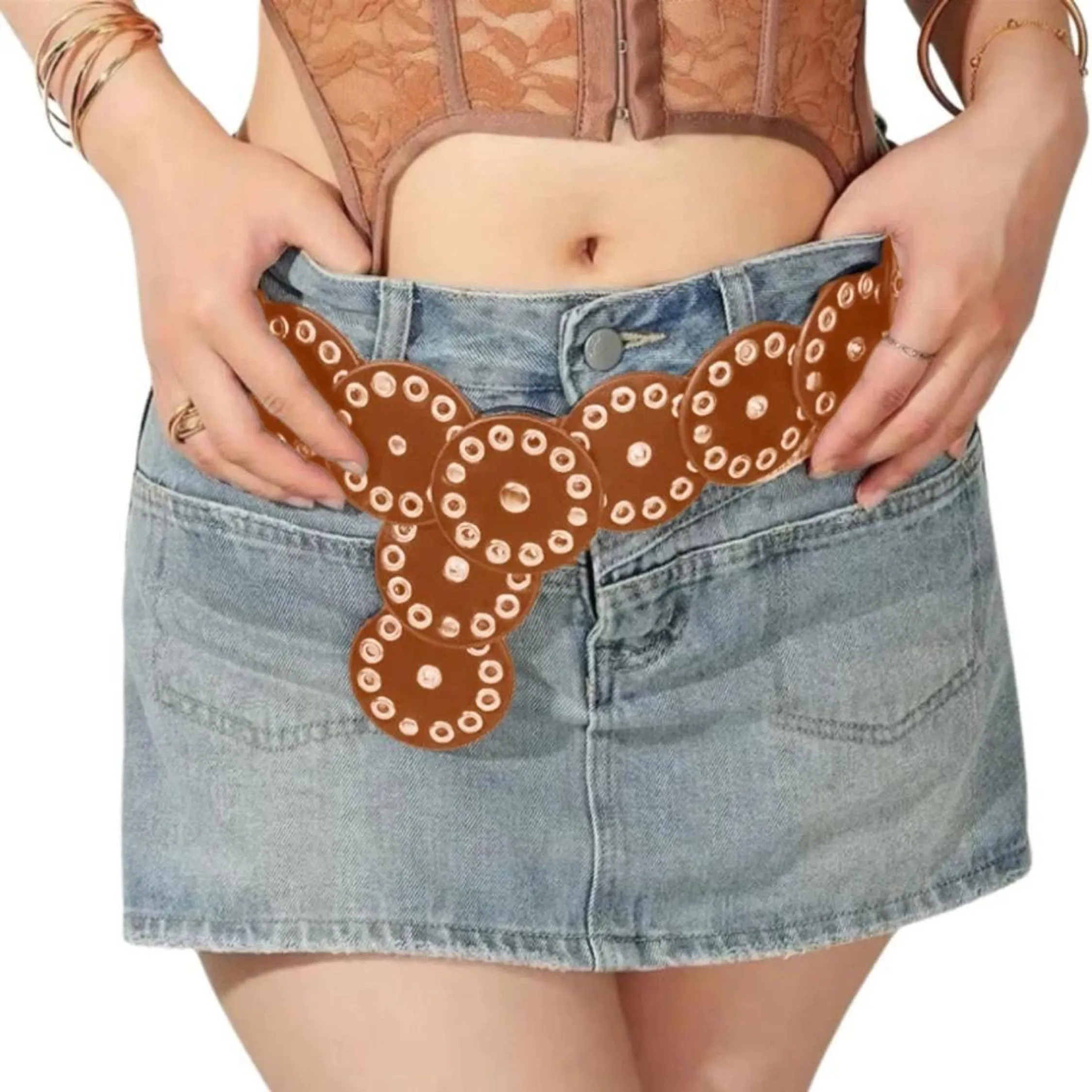 Cinto Country Feminino Boho Chic Cowboy Sertanejo com Fivela Redonda Bola