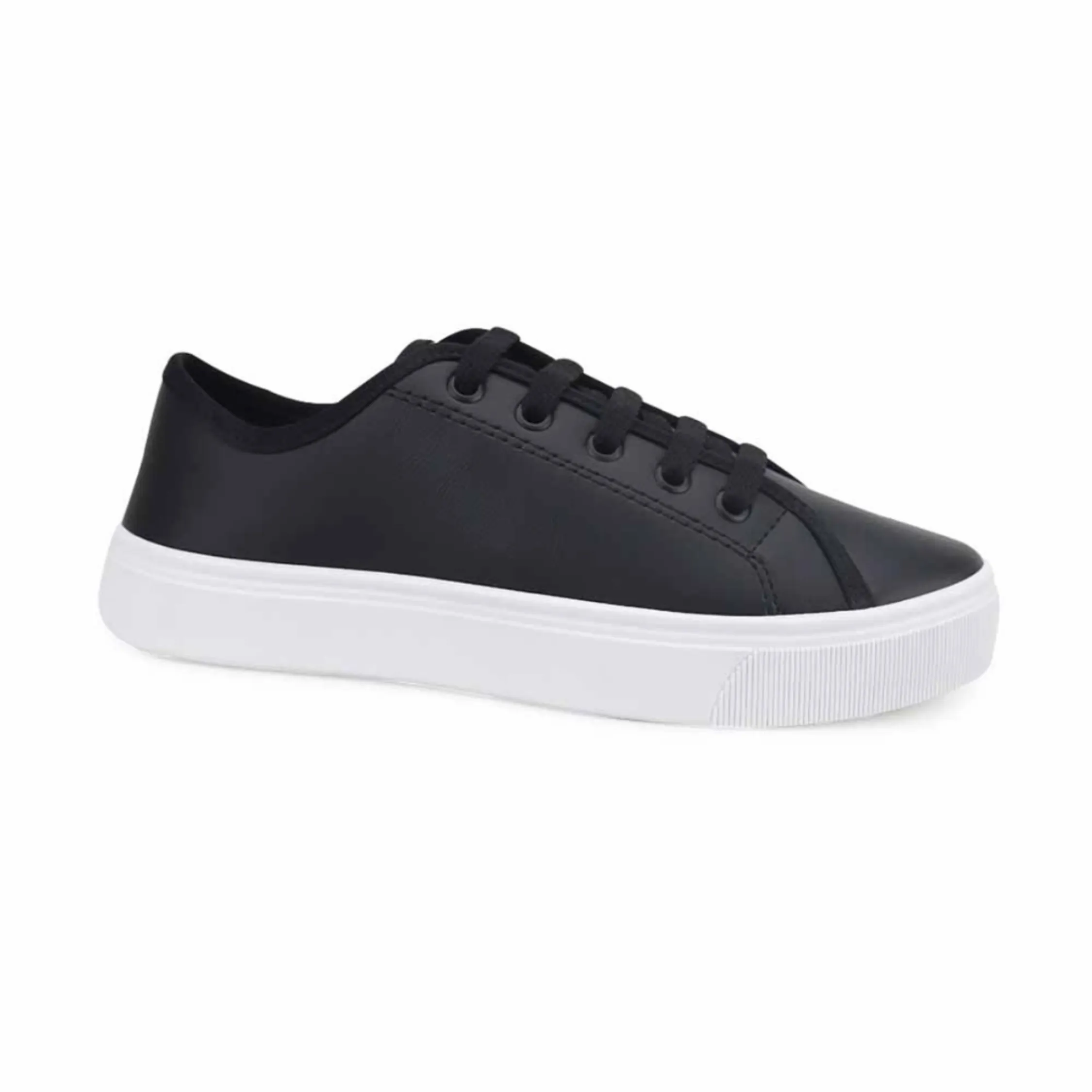 Tênis Feminino Branco Casual Básico Confortável Sintético Leve Antiderrapante Preto