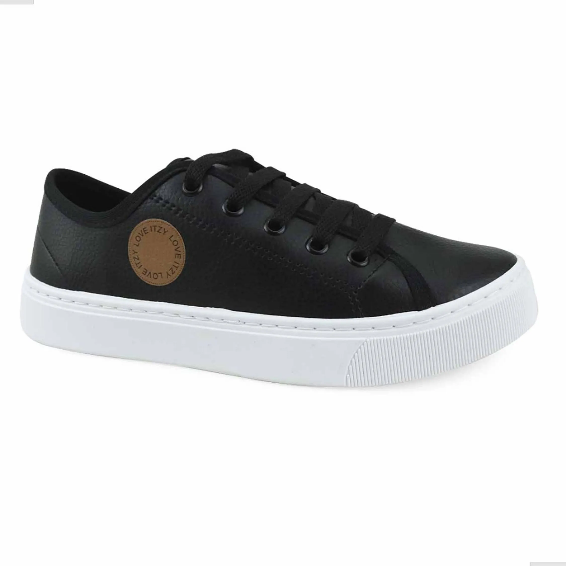 Tênis Feminino Casual  Love Itzy Confortável Couro Sintético Preto