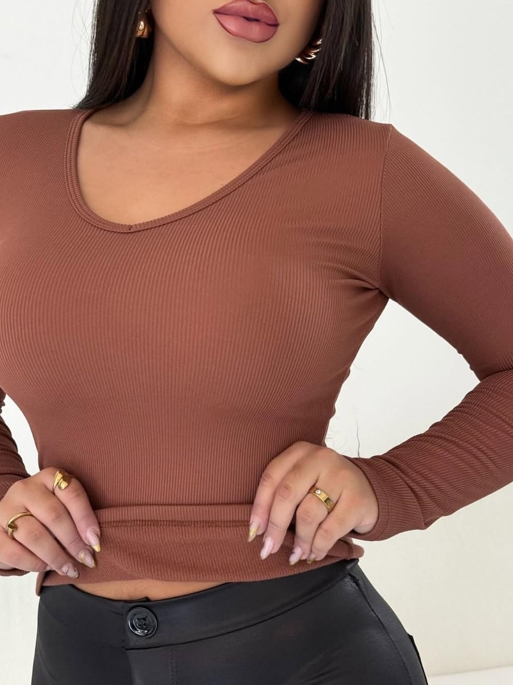 Blusa canelada flanelada