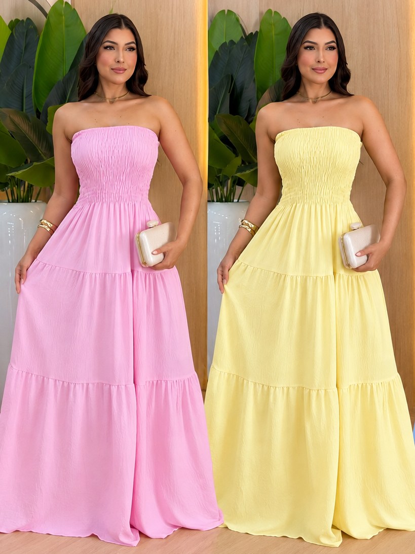 Vestido longo lastex no busto e costas