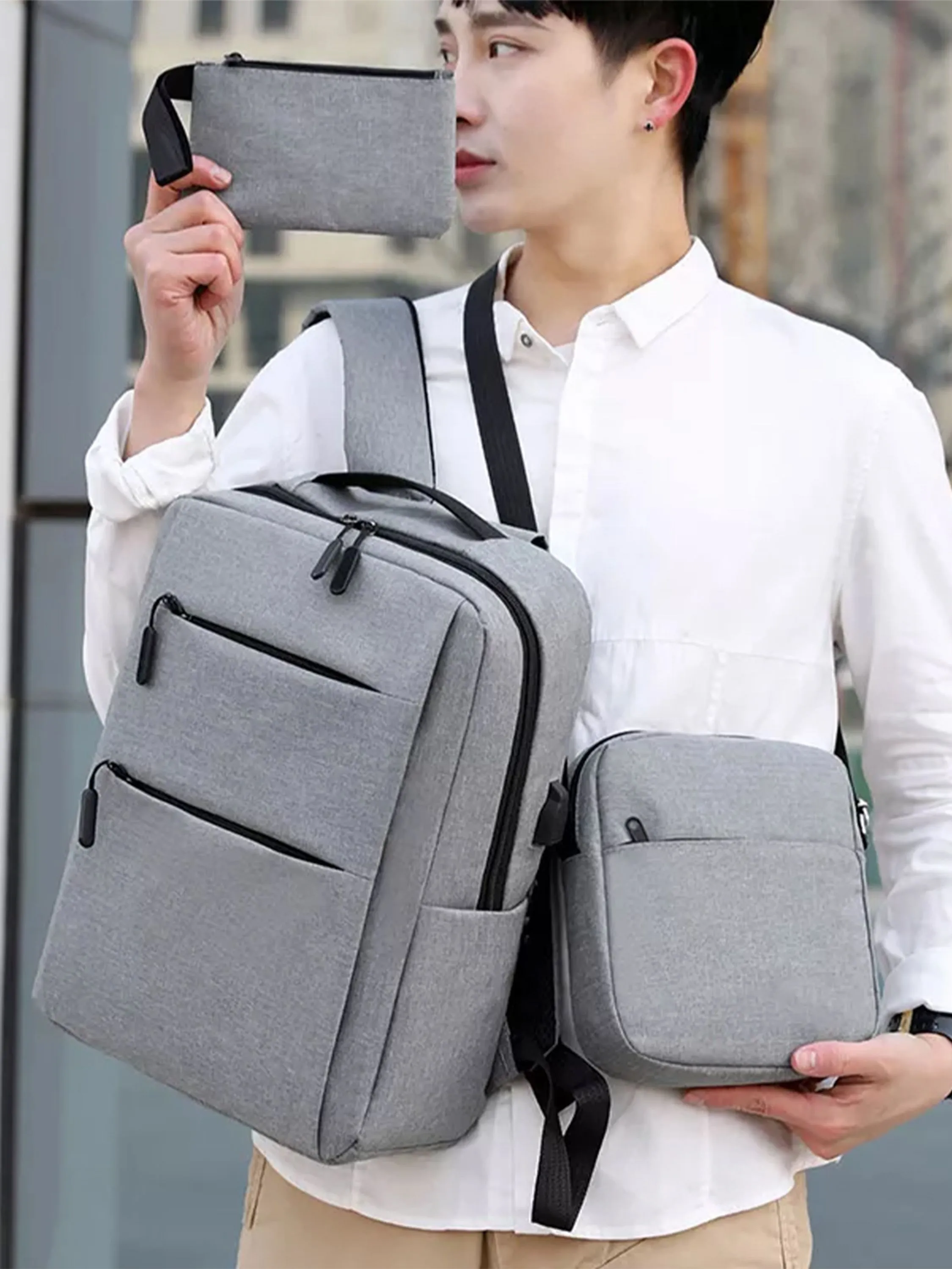Kit 3 Peças Mochila com UBS Impermeável W3001
