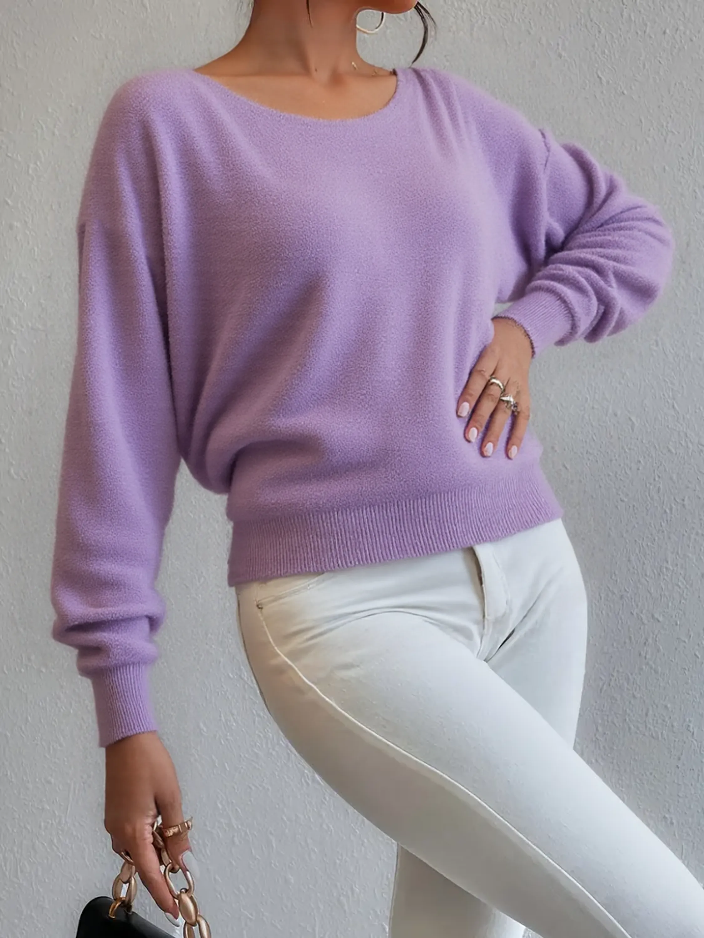 Blusa de pelinho pulôvers Modal Manga Longa Morcego W209