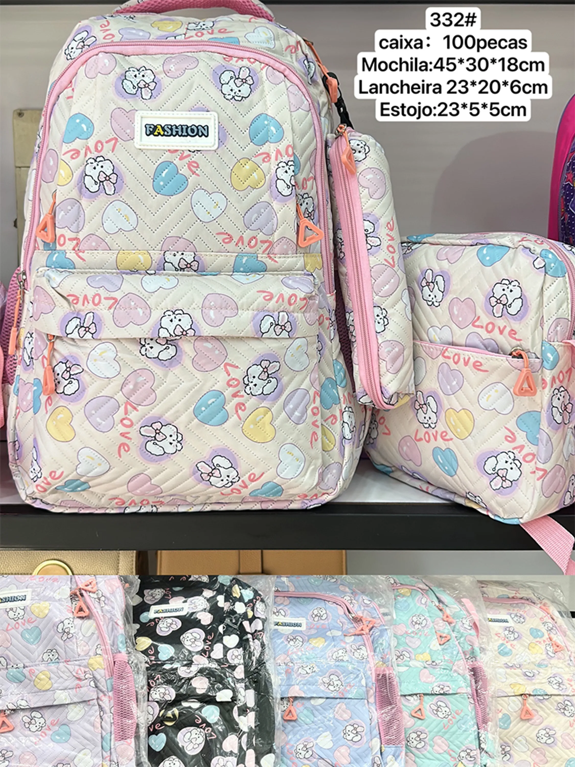 KIT 3 PCS Mochila Nylon com Lanchera e estojo 332