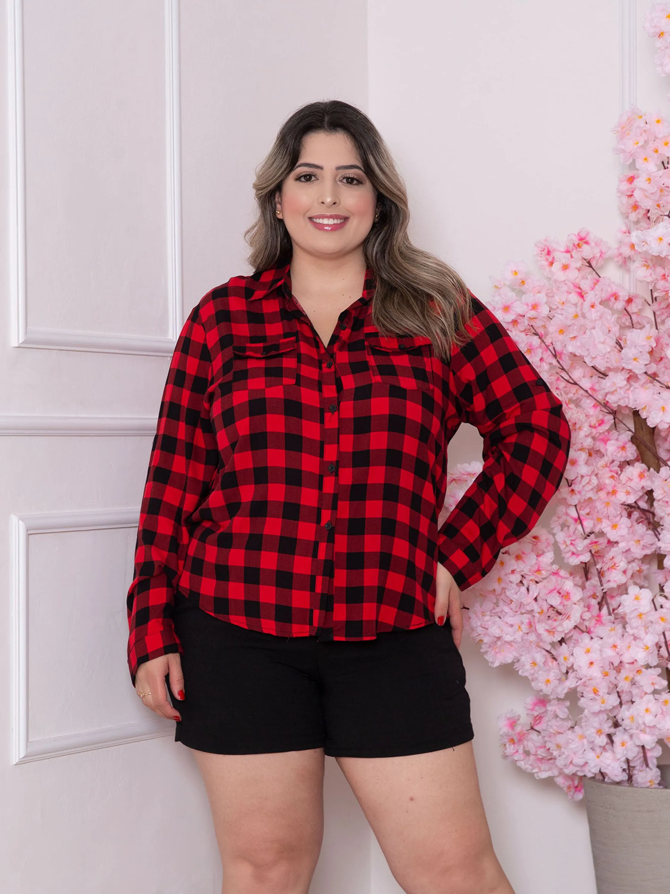 Camisa Xadrez Feminina Plus Size Viscose W022