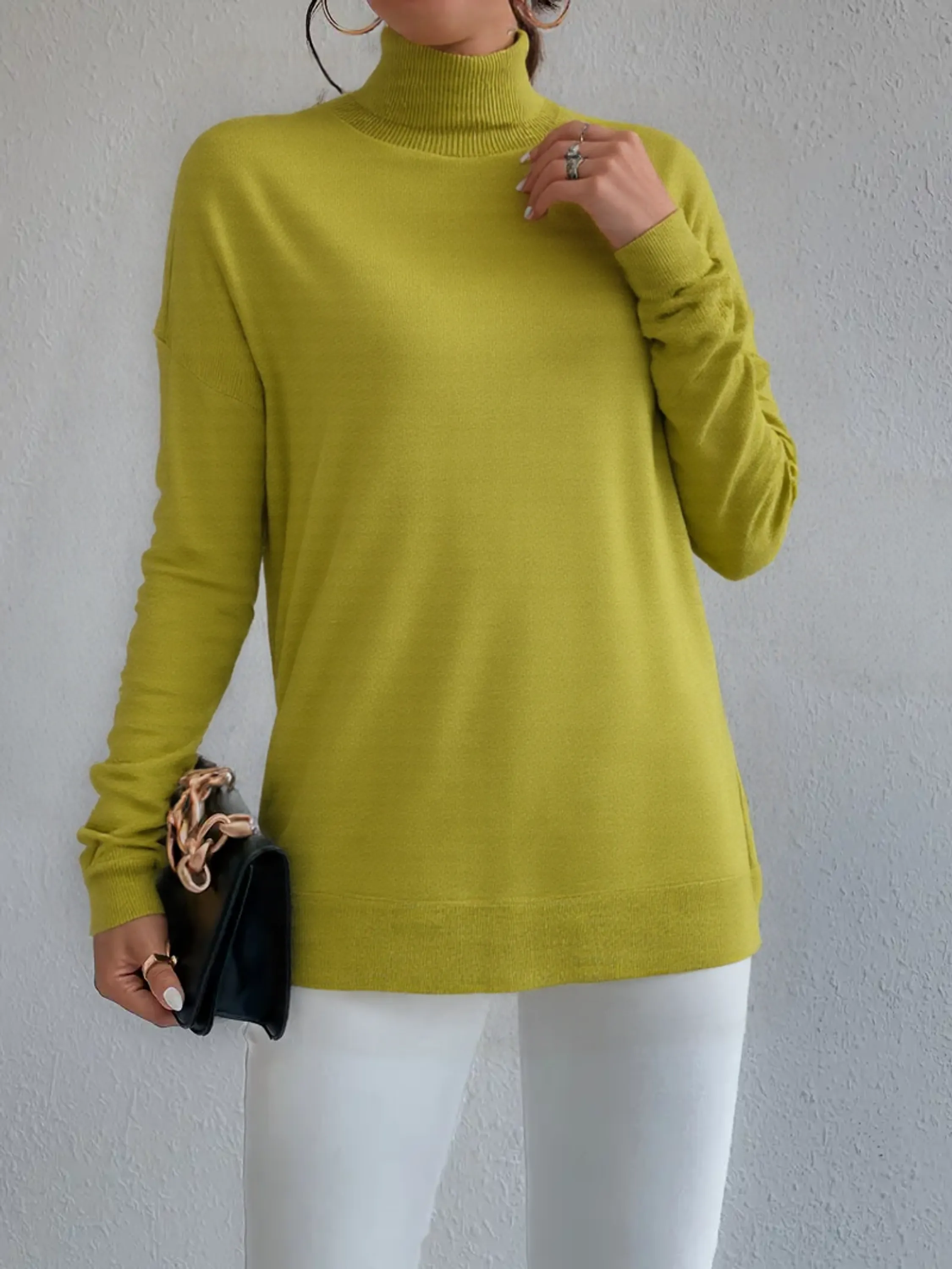 Blusa Sueter Feminino  Modal Gola Alto Poncho W206