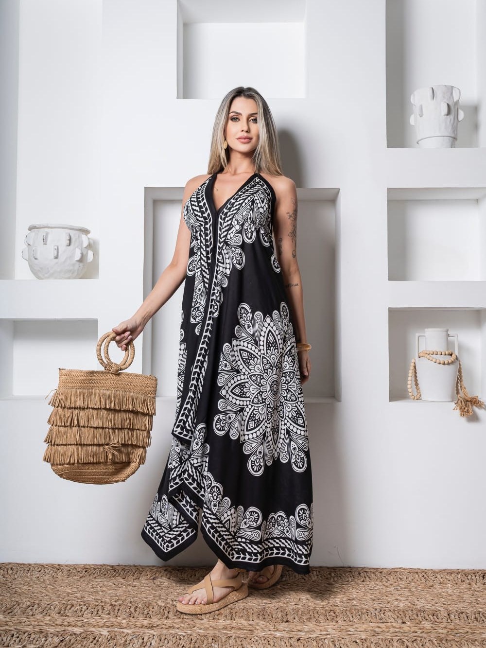 Vestido Longo Indiano Alcinha V Decote Feminino 41