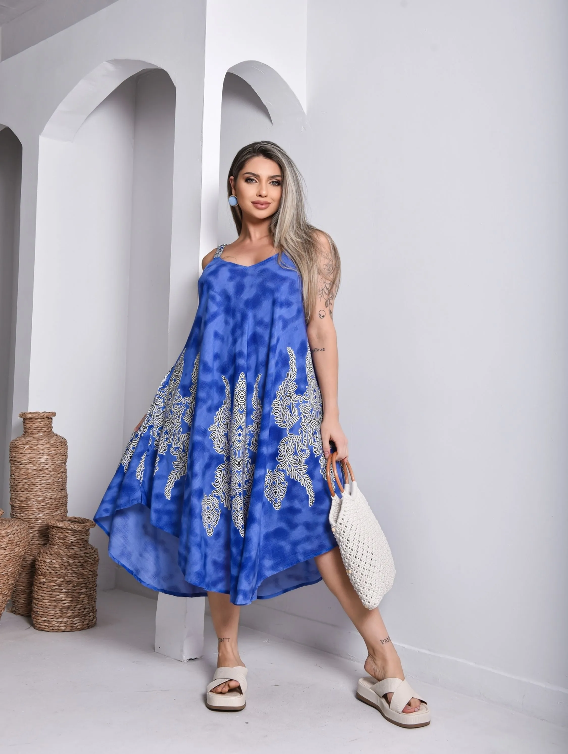 Vestido Trapézio Indiano Viscose Soltinho Confortável