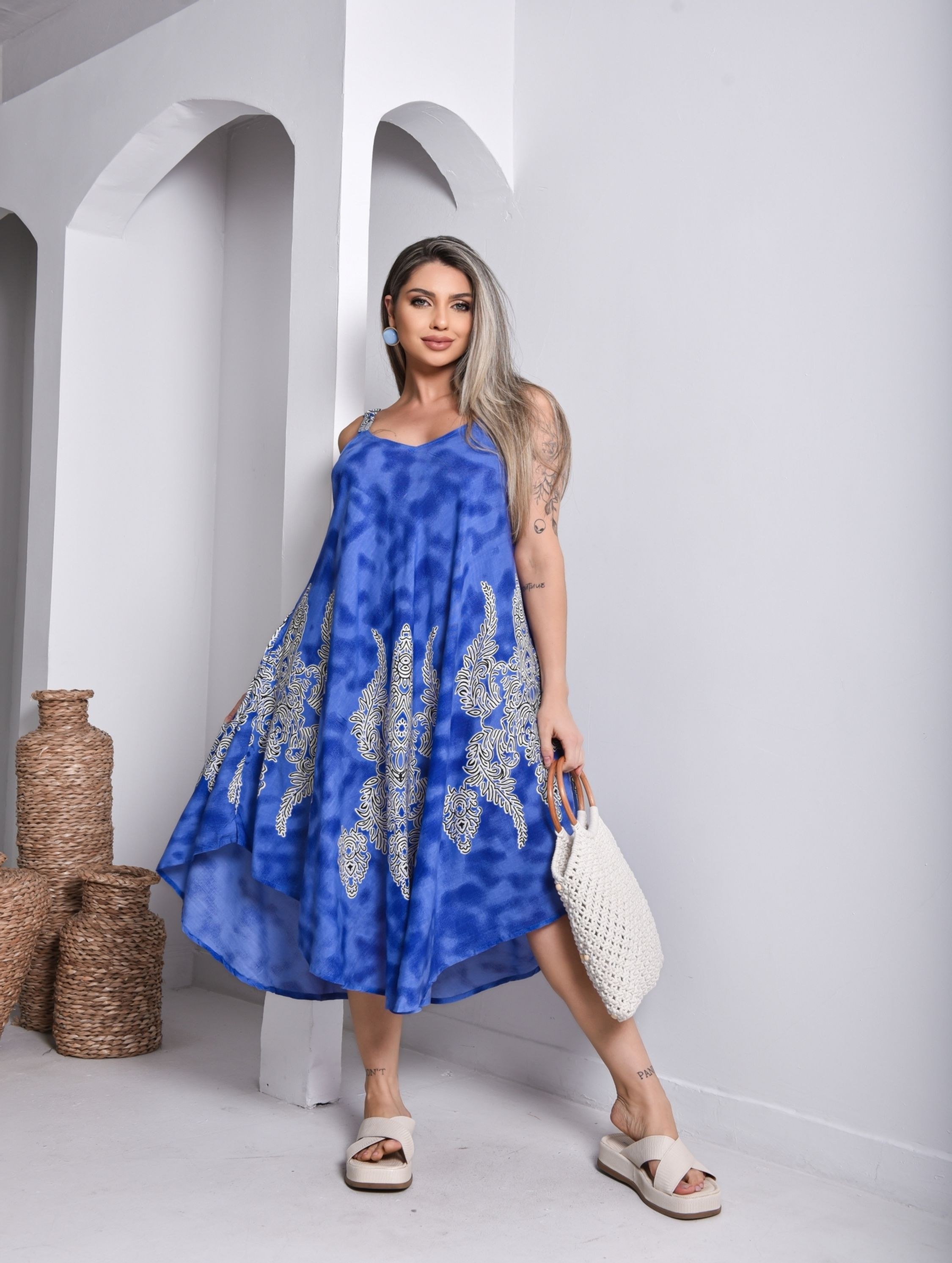 Vestido Trapézio Indiano Viscose Soltinho Confortável