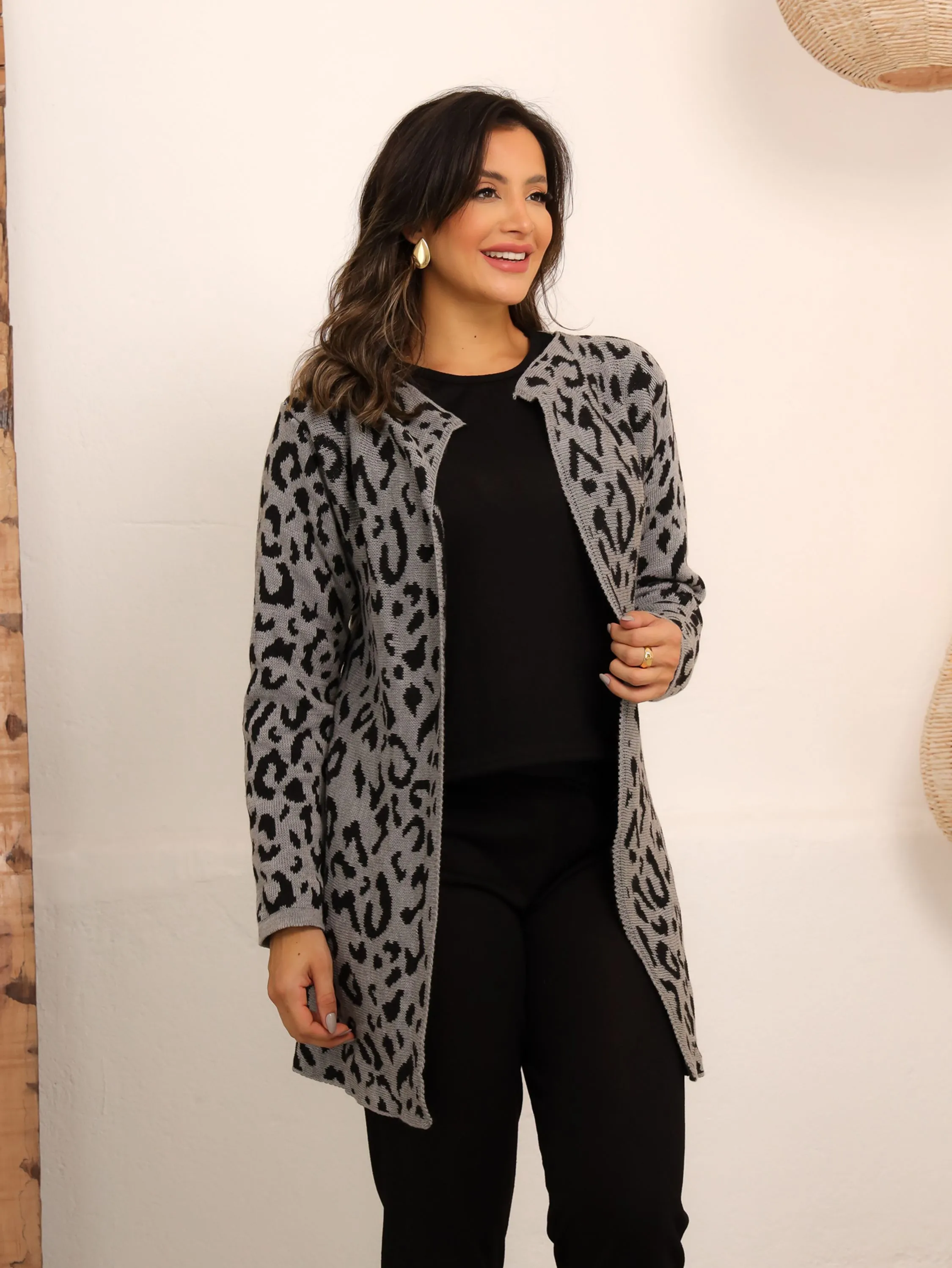 CARDIGÃ LONGUETE INVERNO FEMININA ANIMALPRINT B992