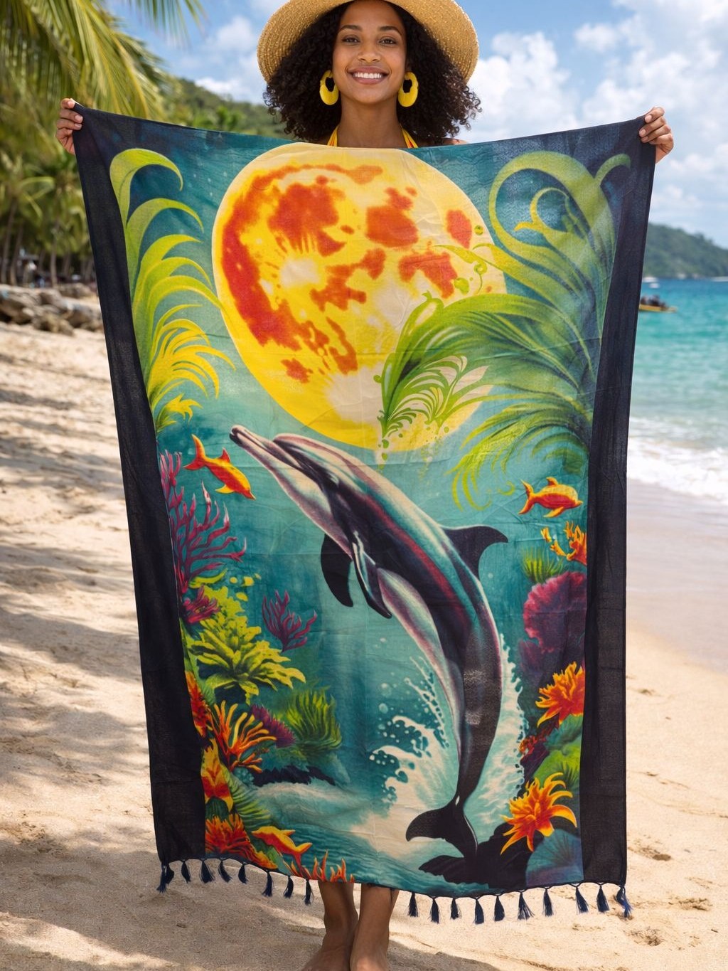 Canga De Praia Piscina Fundo do Mar Golfinho