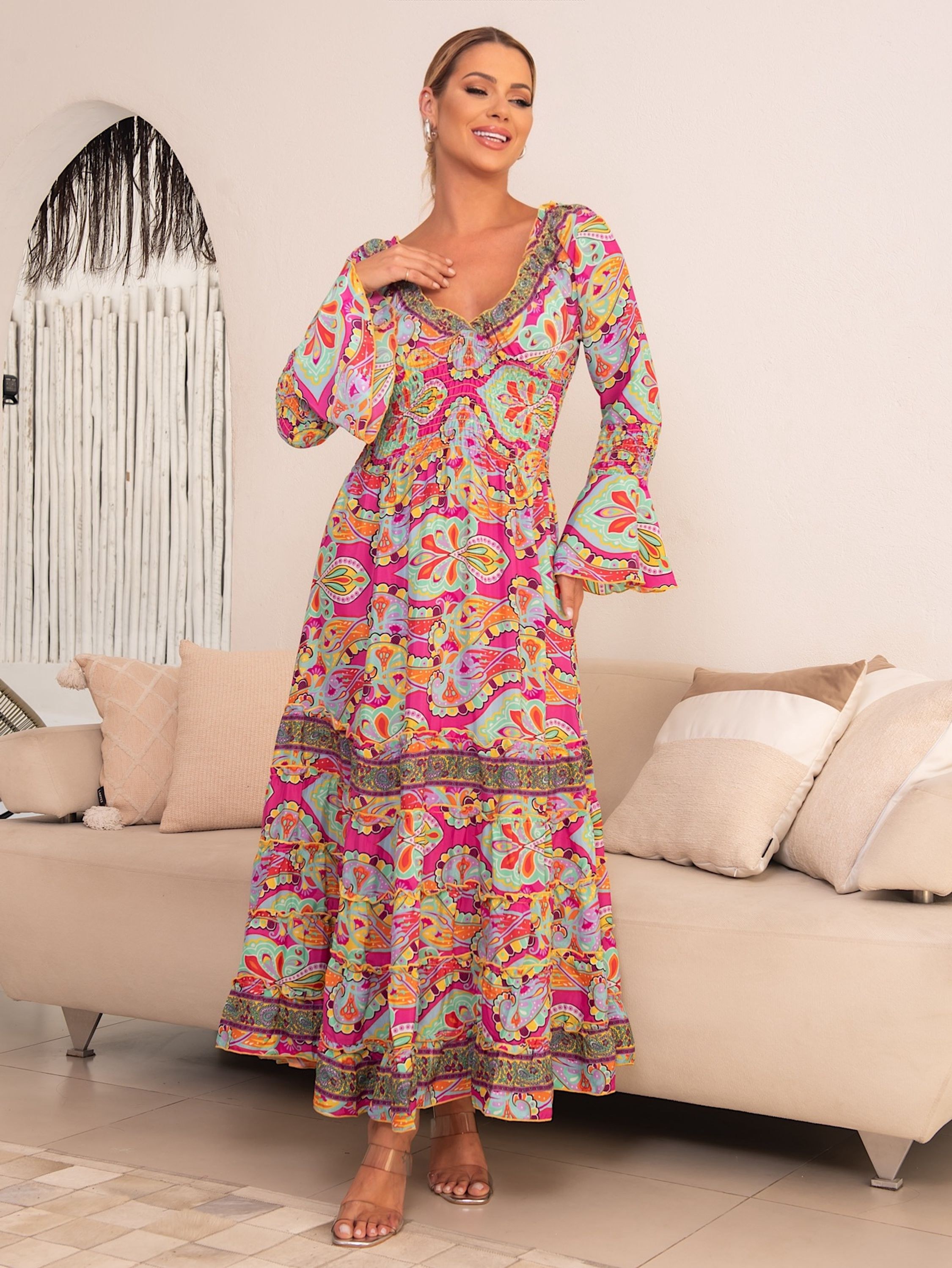 VESTIDO INDIANO LONGO TOQUE SEDA IMPORTADO B1542