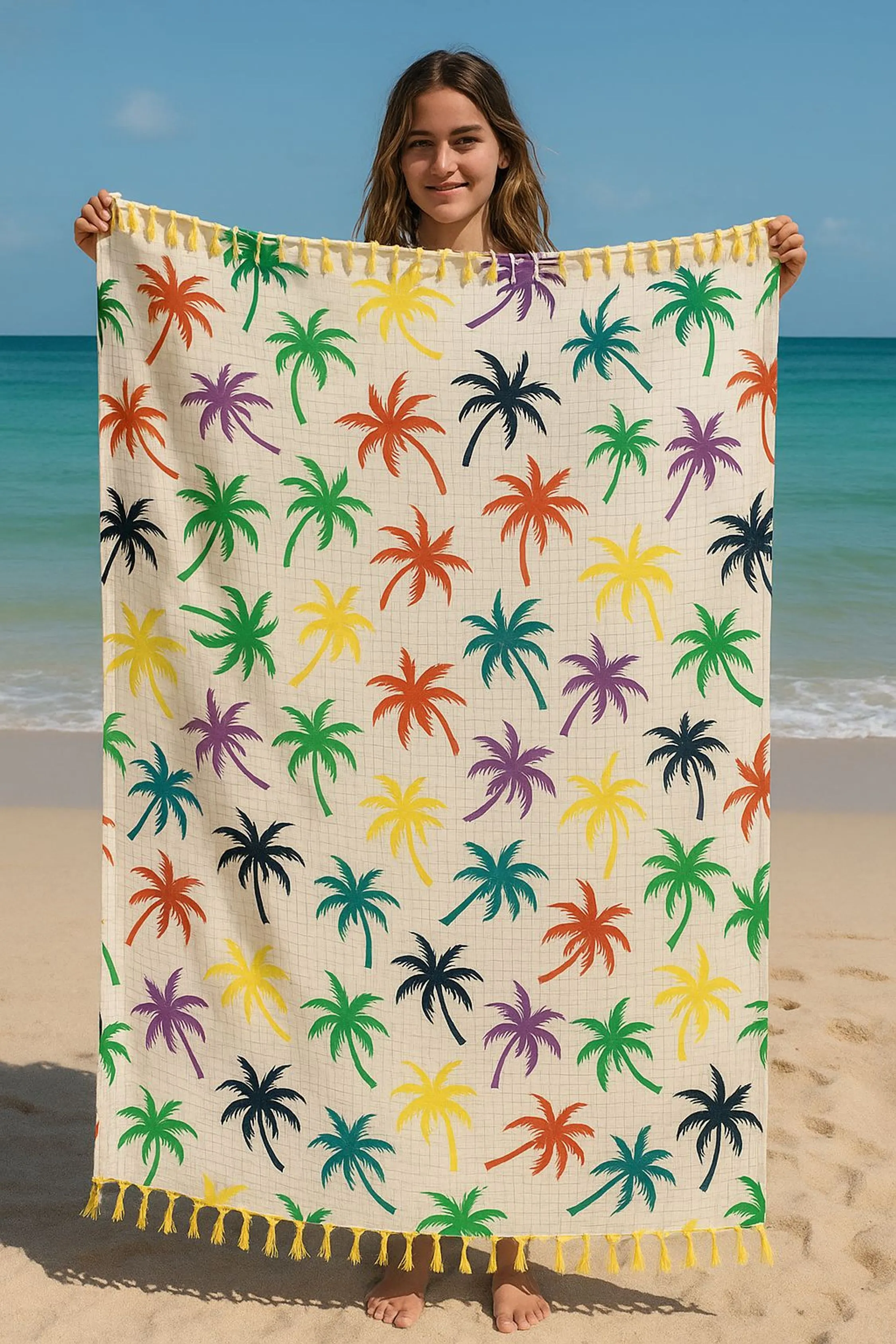 Canga Praia Palm Colors Estilo Tropical Vibrante